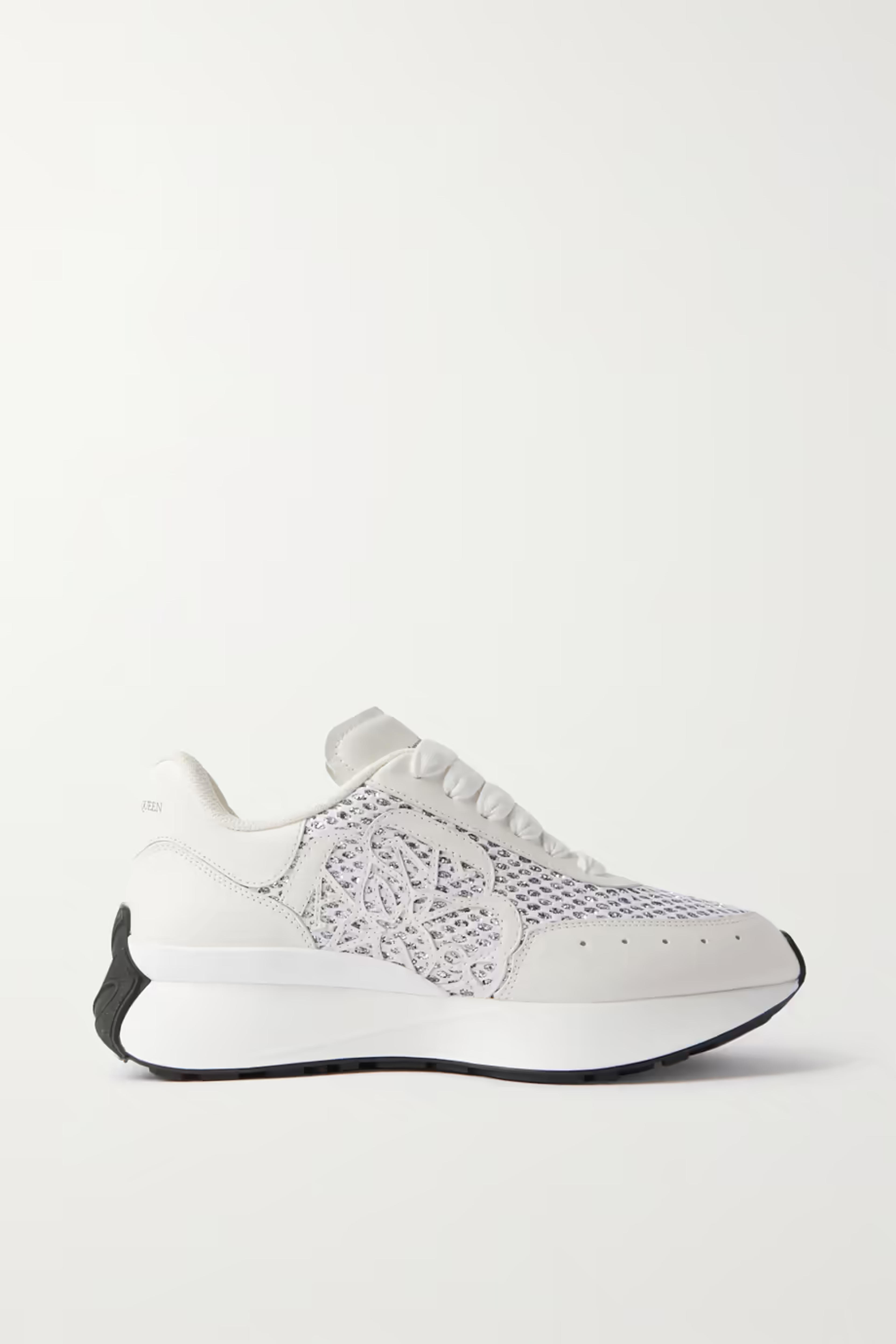 White Sprint Runner embossed glittered mesh and leather exaggerated-sole sneakers | ALEXANDER MCQUEEN | NET-A-PORTER