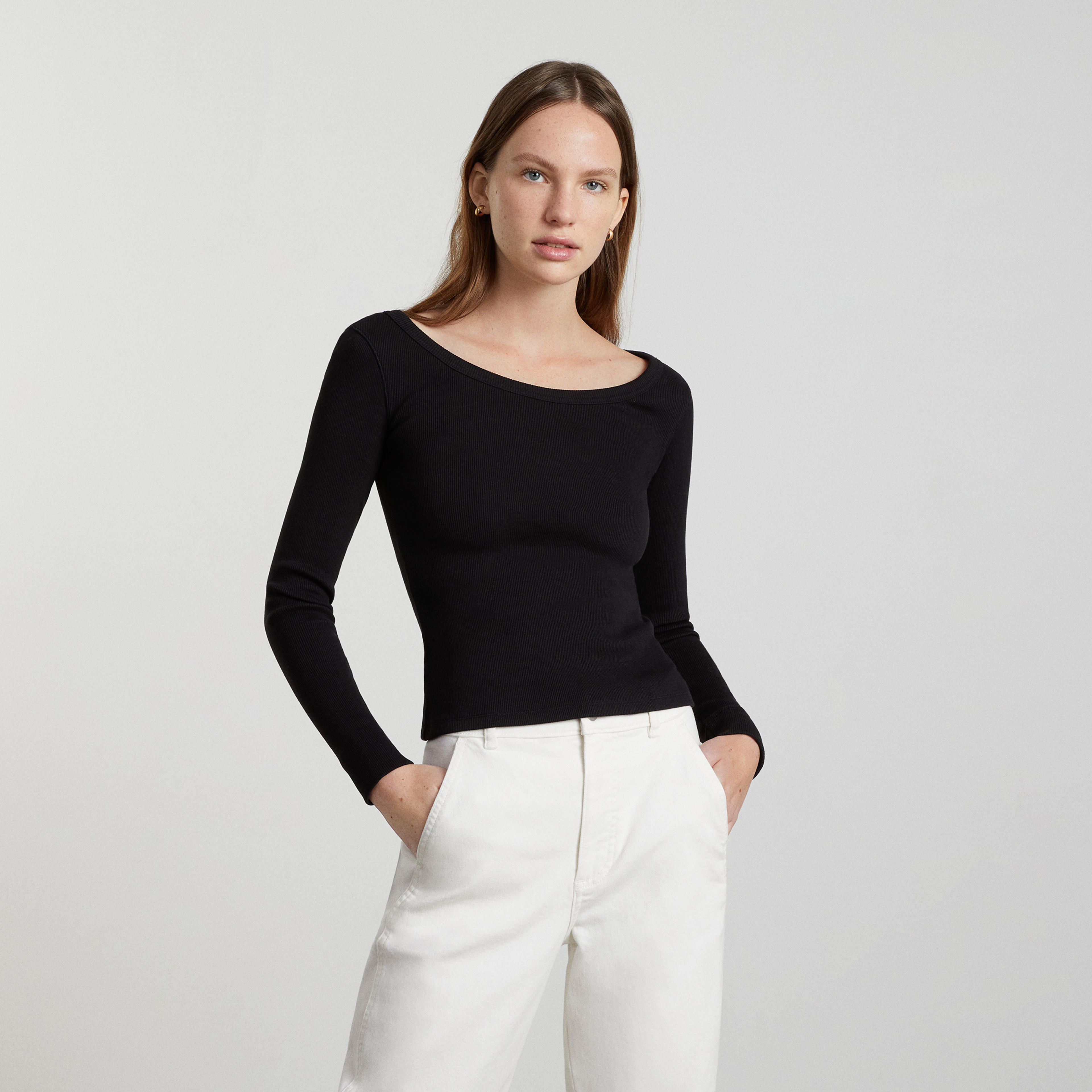 The Long-Sleeve Ribbed Scoop-Neck Tee