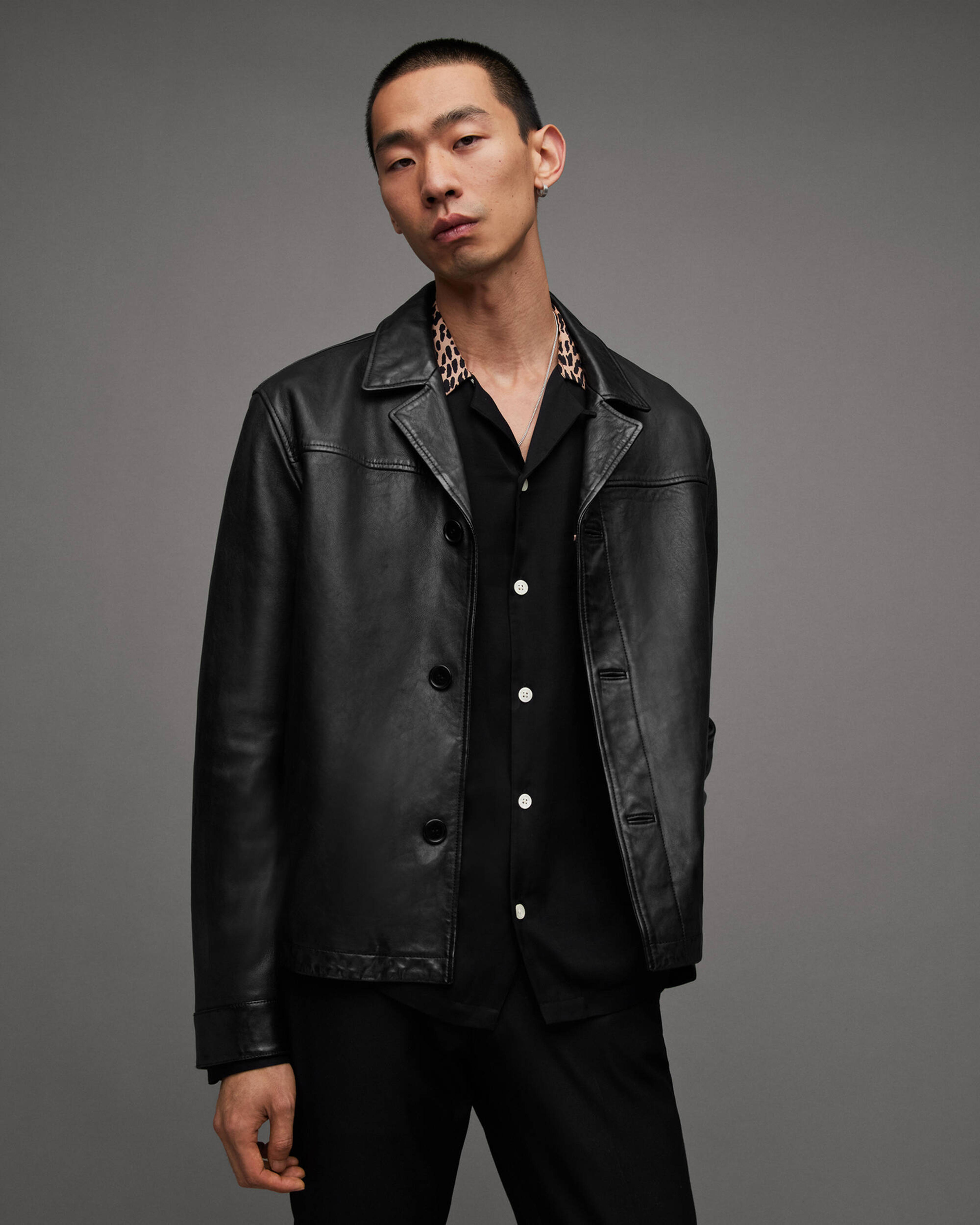 Tona Cropped Slim Fit Leather Jacket Black | ALLSAINTS US