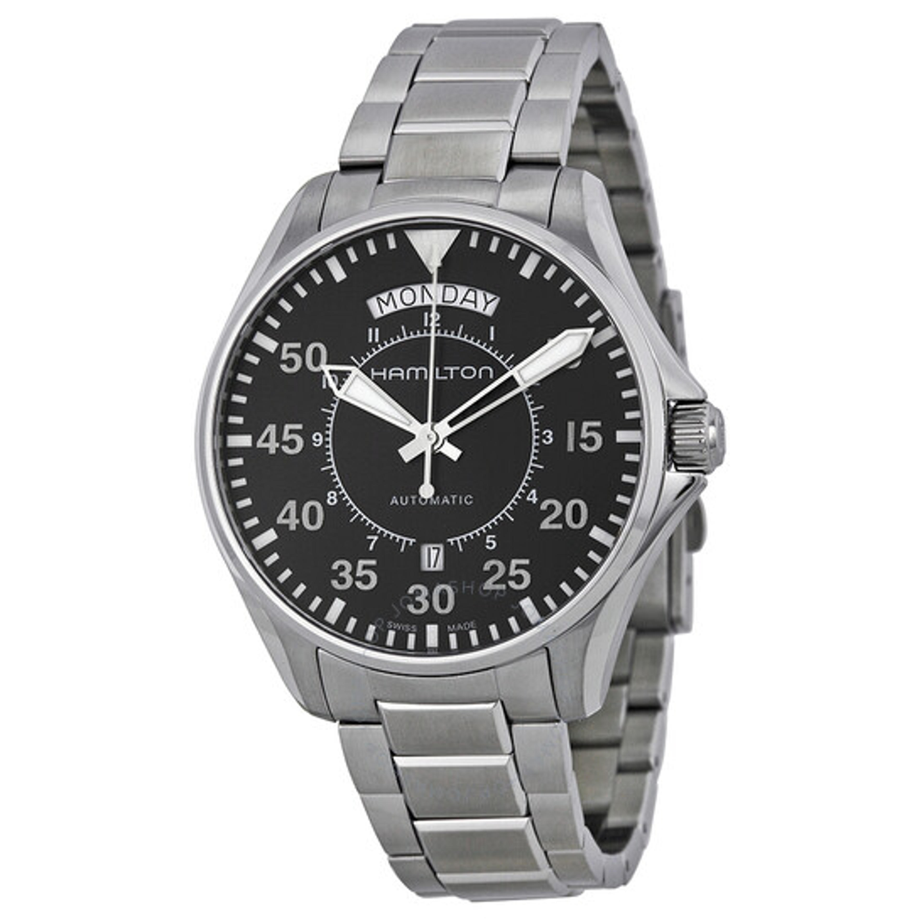 Hamilton Pilot Day Date Automatic Black Dial Men's Watch H64615135 7640127757536 - Watches, Khaki Aviation - Jomashop