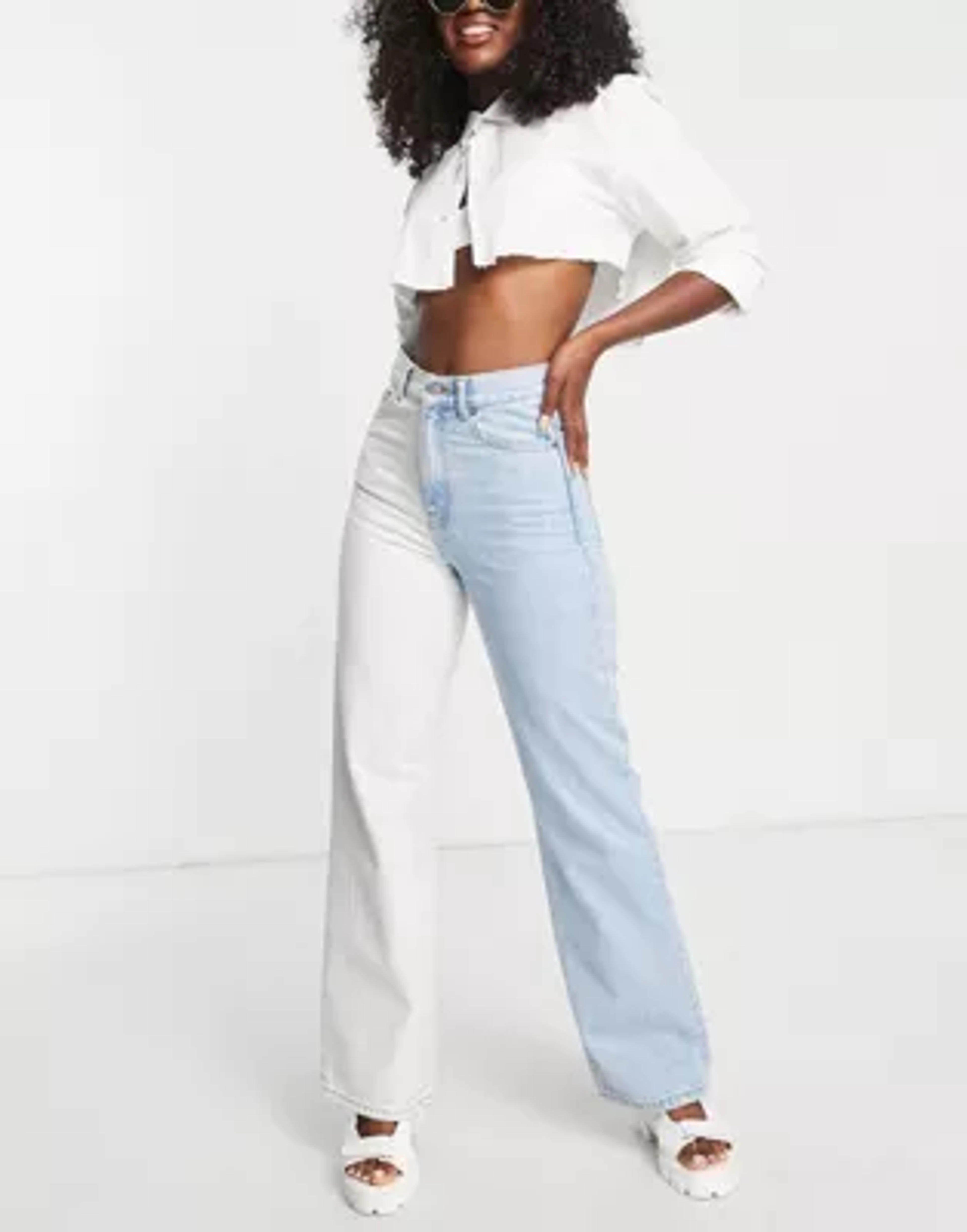 Dr Denim Echo straight leg jeans in two tone white and blue | ASOS