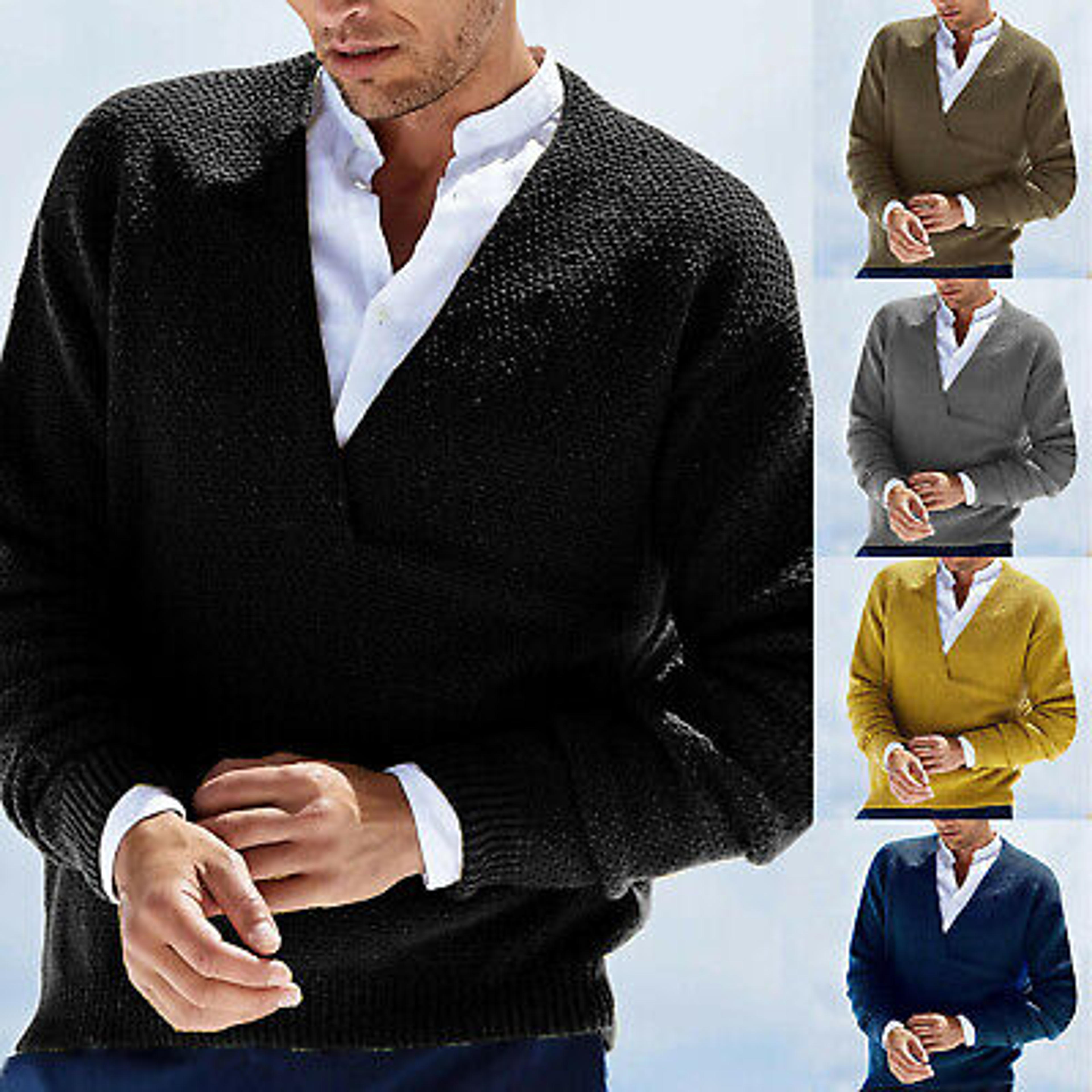 Mens Fashion Warm Winter Knitted V-neck Solid Long Sleeve Pullover Sweater Coat | eBay