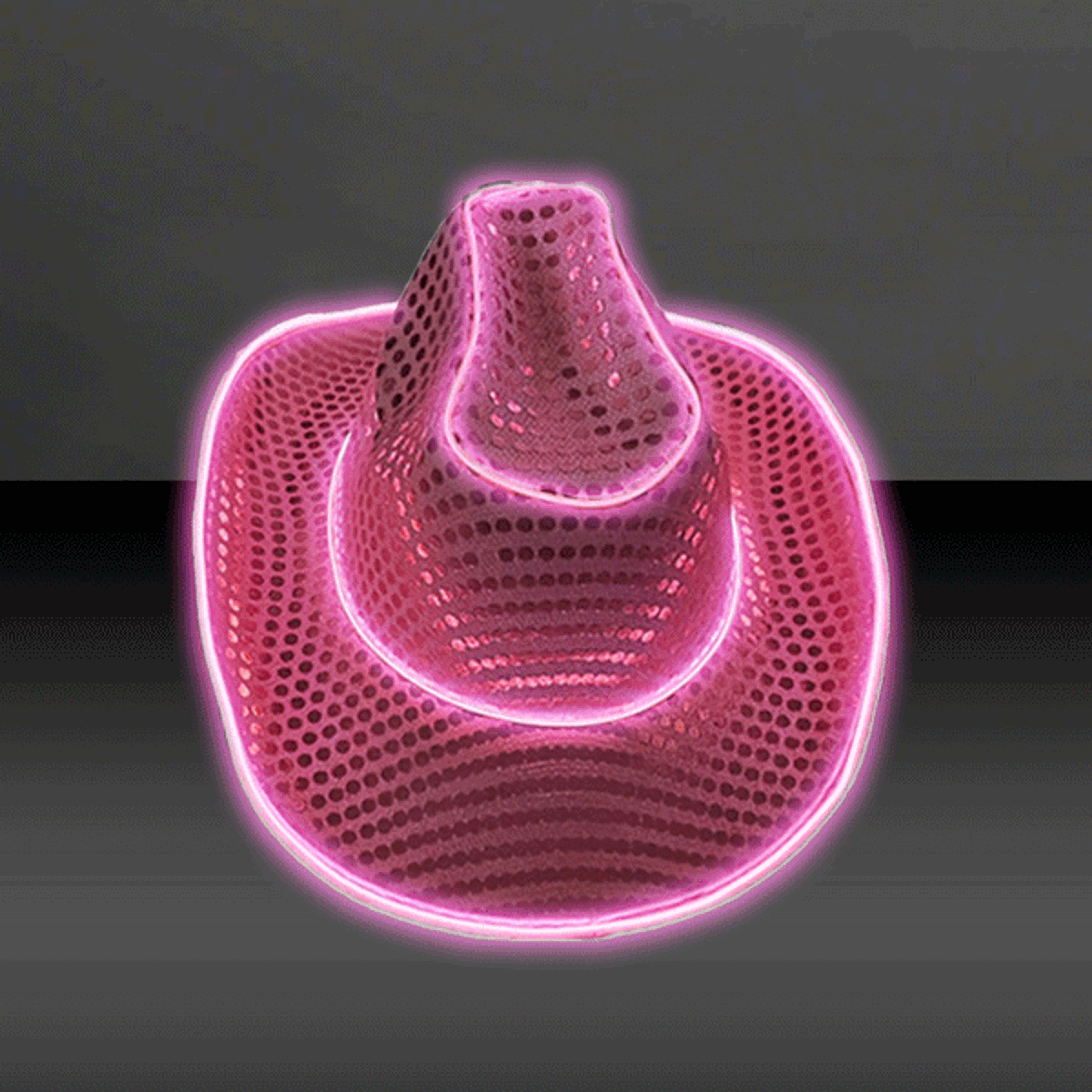 LED Flashing Neon Pink El Wire Sequin Cowboy Party Hat | PartyGlowz.com