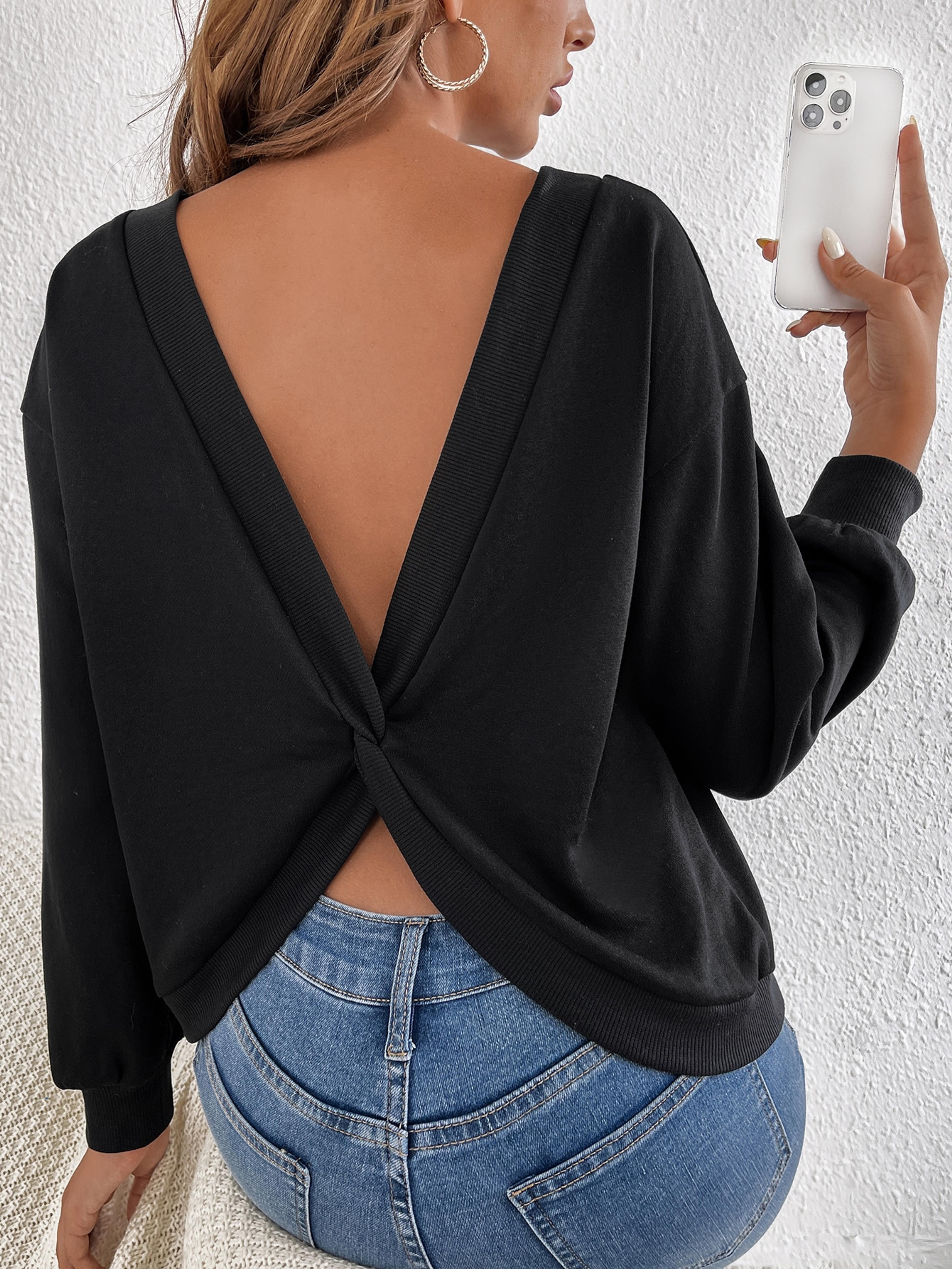 SHEIN Solid Twist Backless Sweatshirt