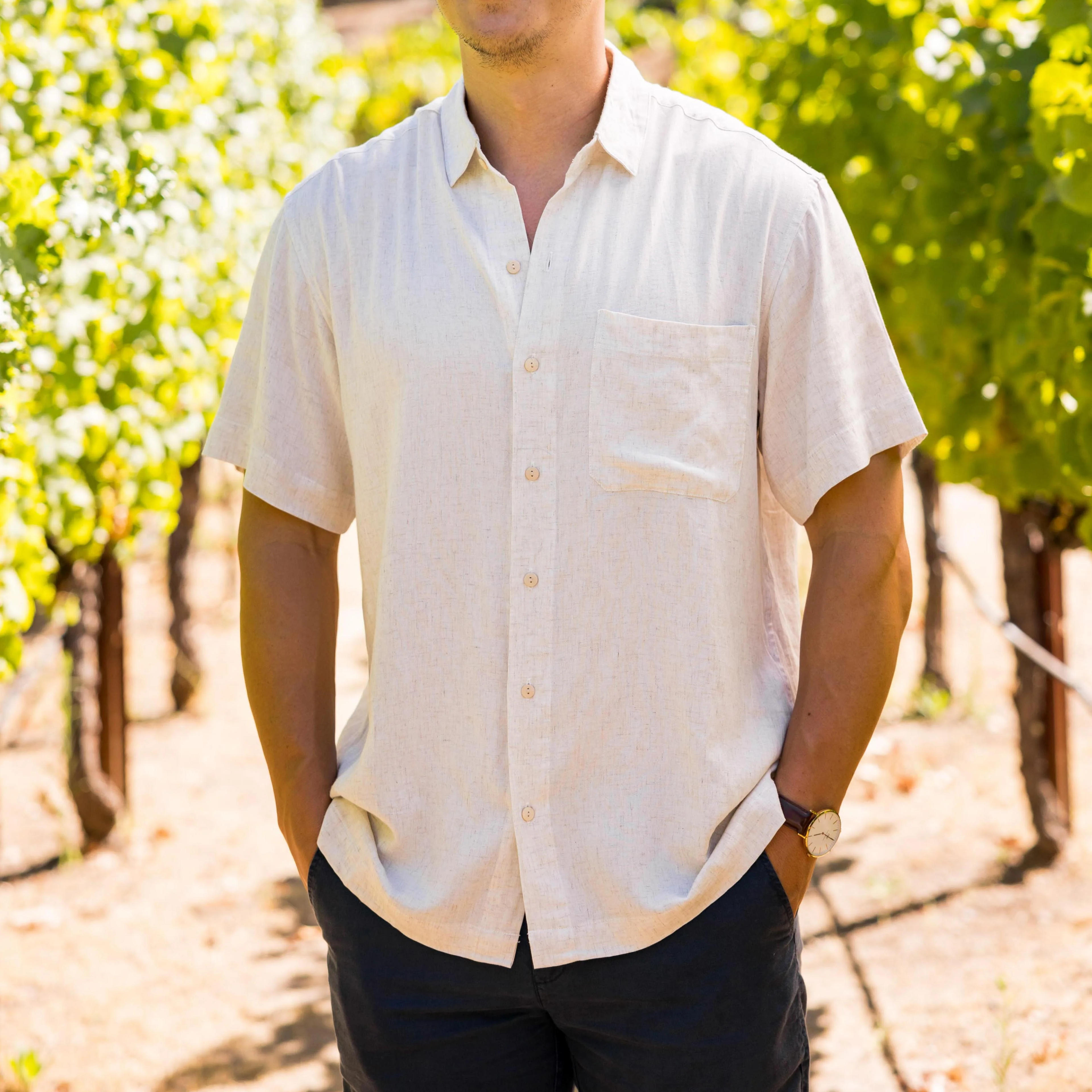 Men's Beige Short Sleeve Linen Blend Shirt | The Taste Maker | Kenny Flowers