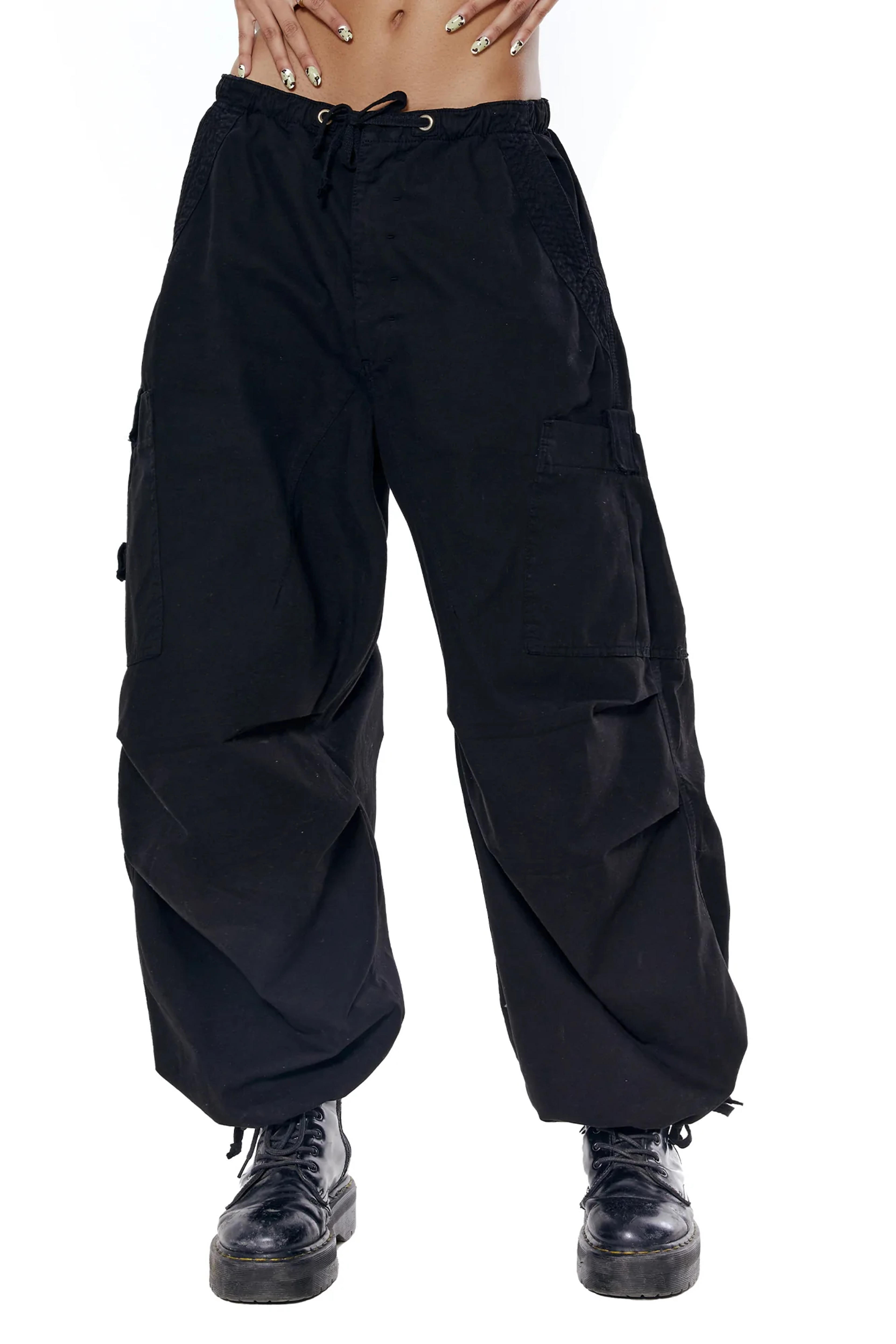 Black Parachute Cargo Pants | Jaded London