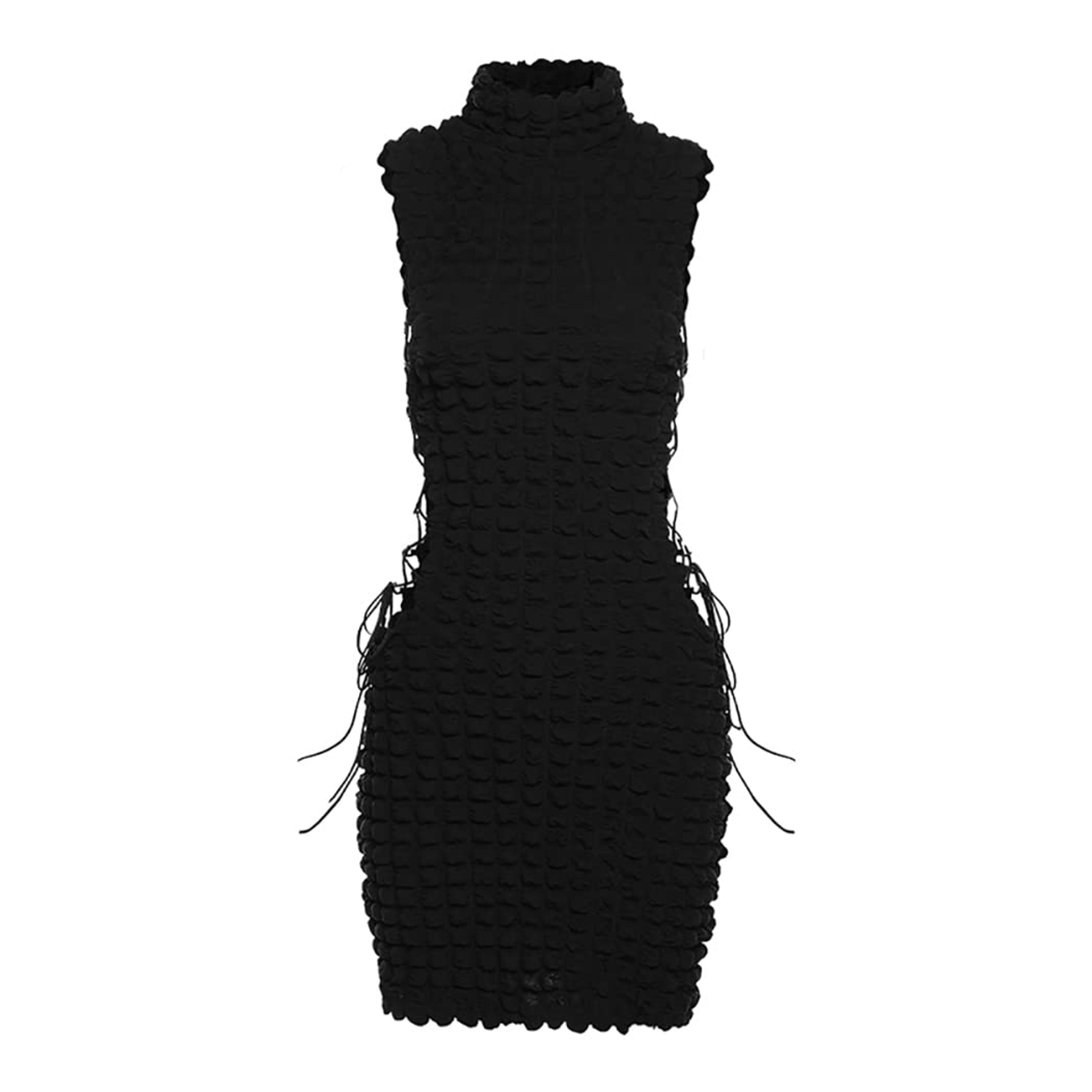 DOUCIU Women's Stacked Mini Dress High Neck Sleeveless Hollow Out Lace Bodycon Party Clubwear Dresses at Amazon Women’s Clothing store