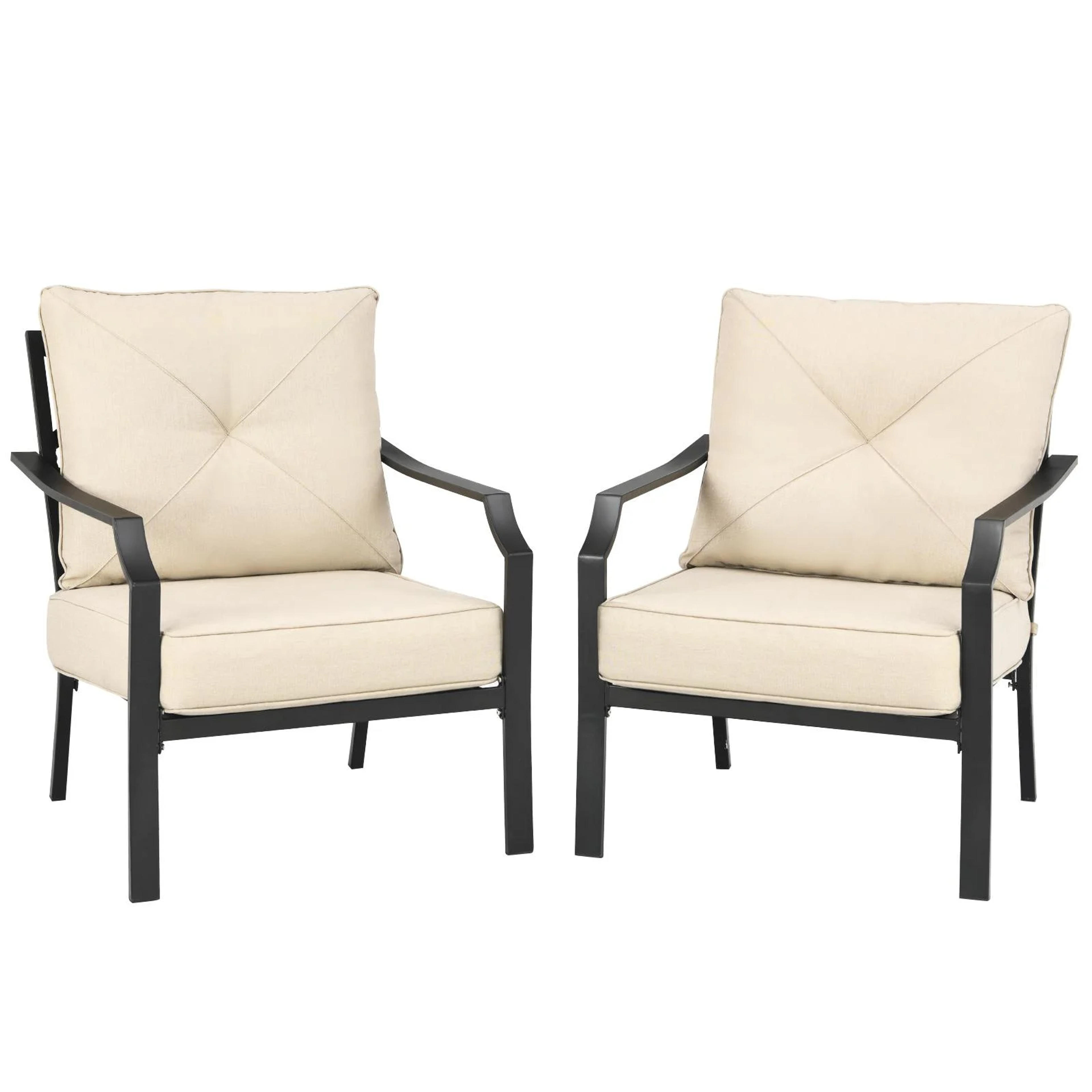 Giantex Set of 2 Patio Chairs, Outdoor Armchairs with Padded Cushions, Bistro Dining Chairs Iron-Frame Lawn Chairs for Porch Backyard Garden Balcony, Beige - Walmart.com