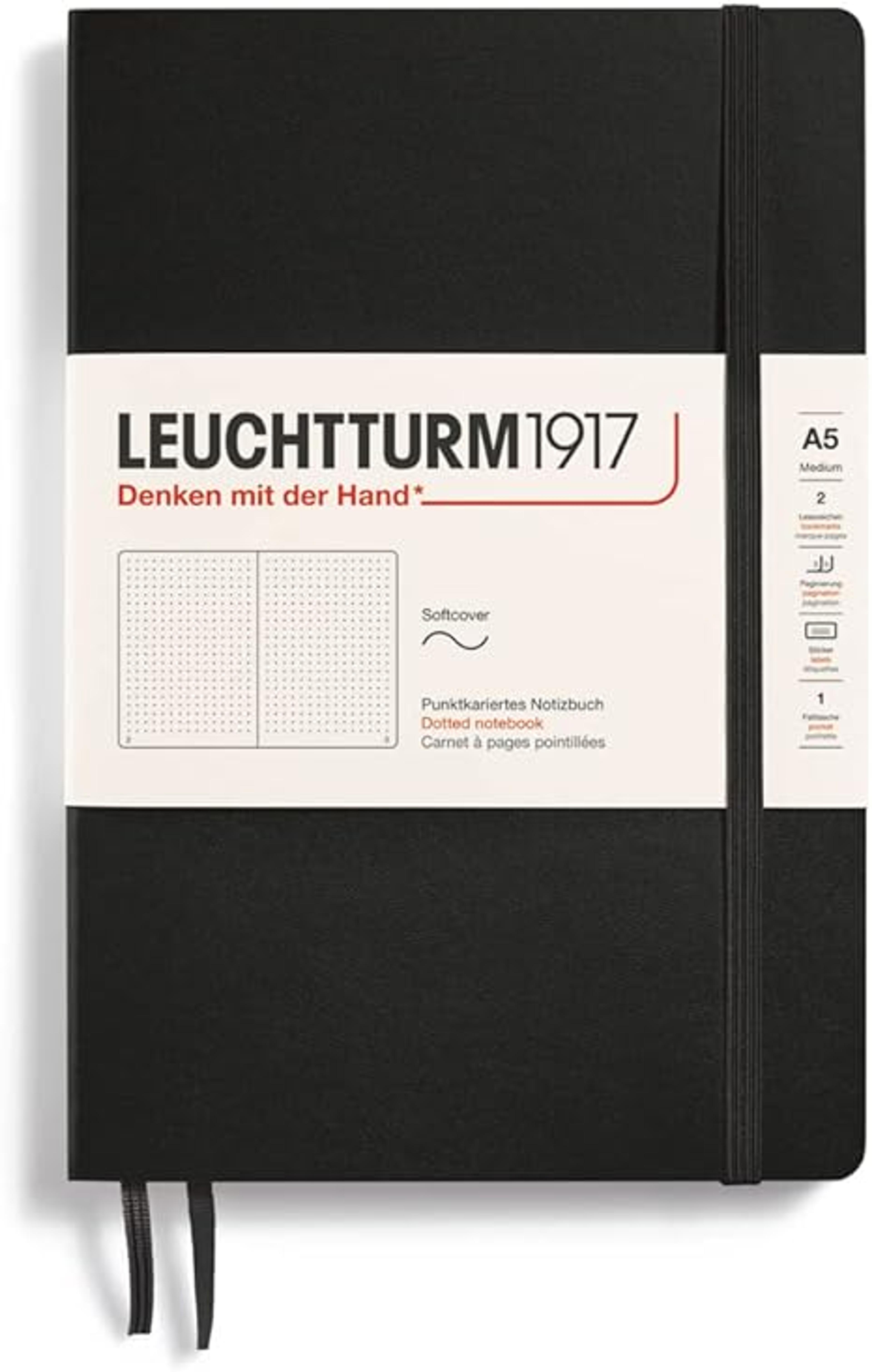 LEUCHTTURM1917 324804 Taccuini Medium (A5), Copertina morbida, 123 pagine numerate, Nero, Puntini : Amazon.it: Cancelleria e prodotti per ufficio