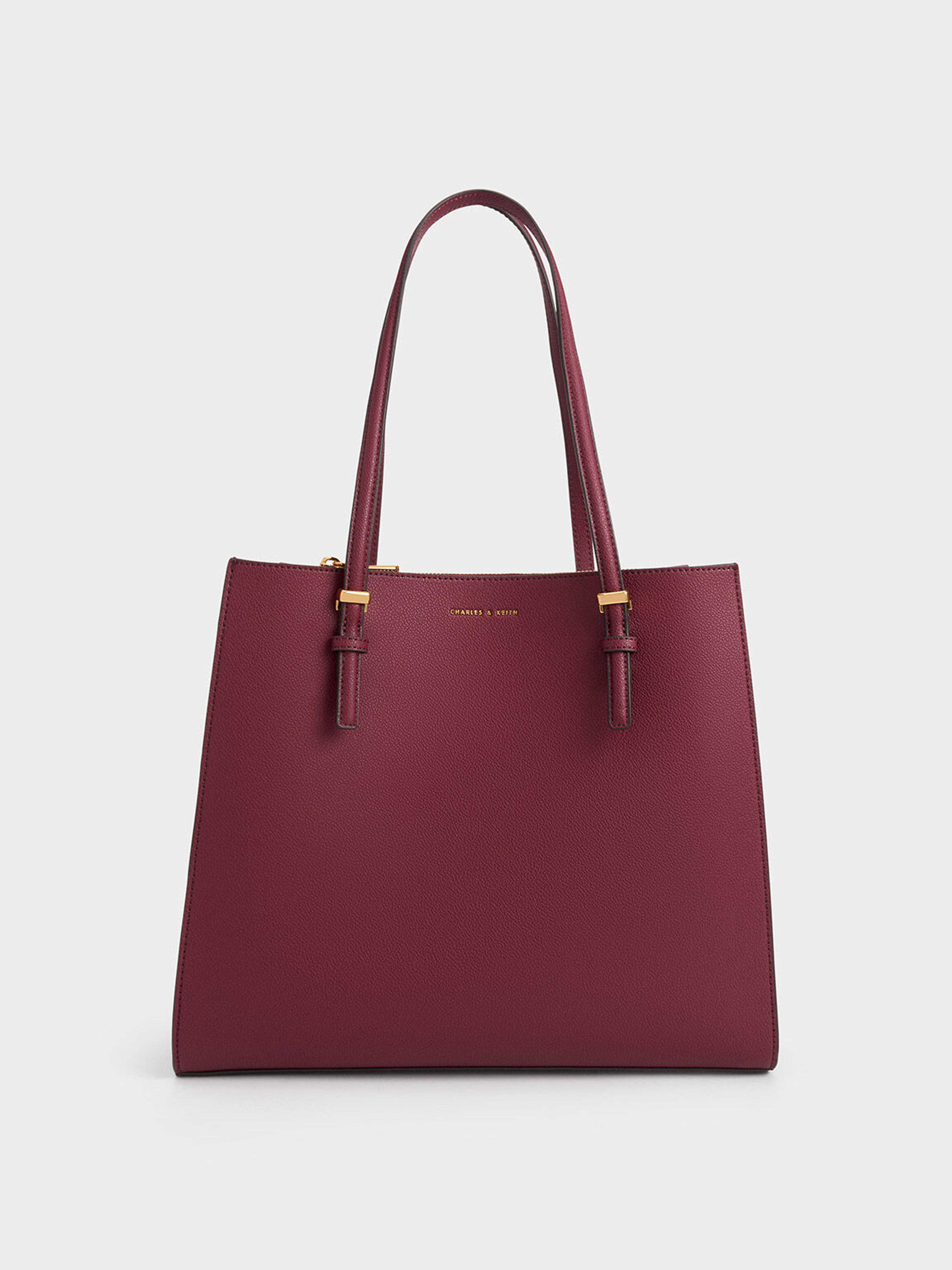 Burgundy Double Handle Tote Bag - CHARLES & KEITH CA