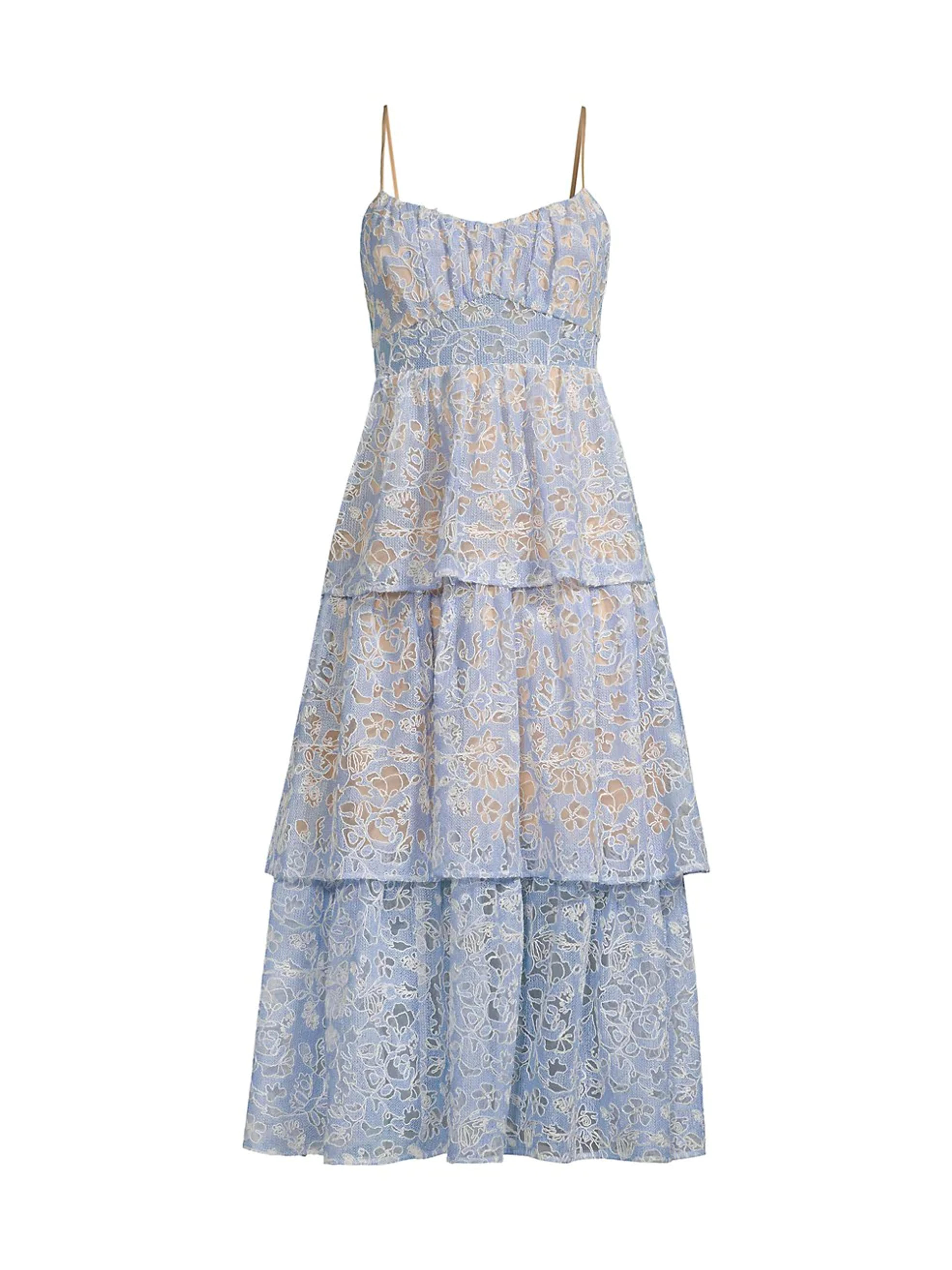 LIKELY Santos Tiered Lace Midi-Dress