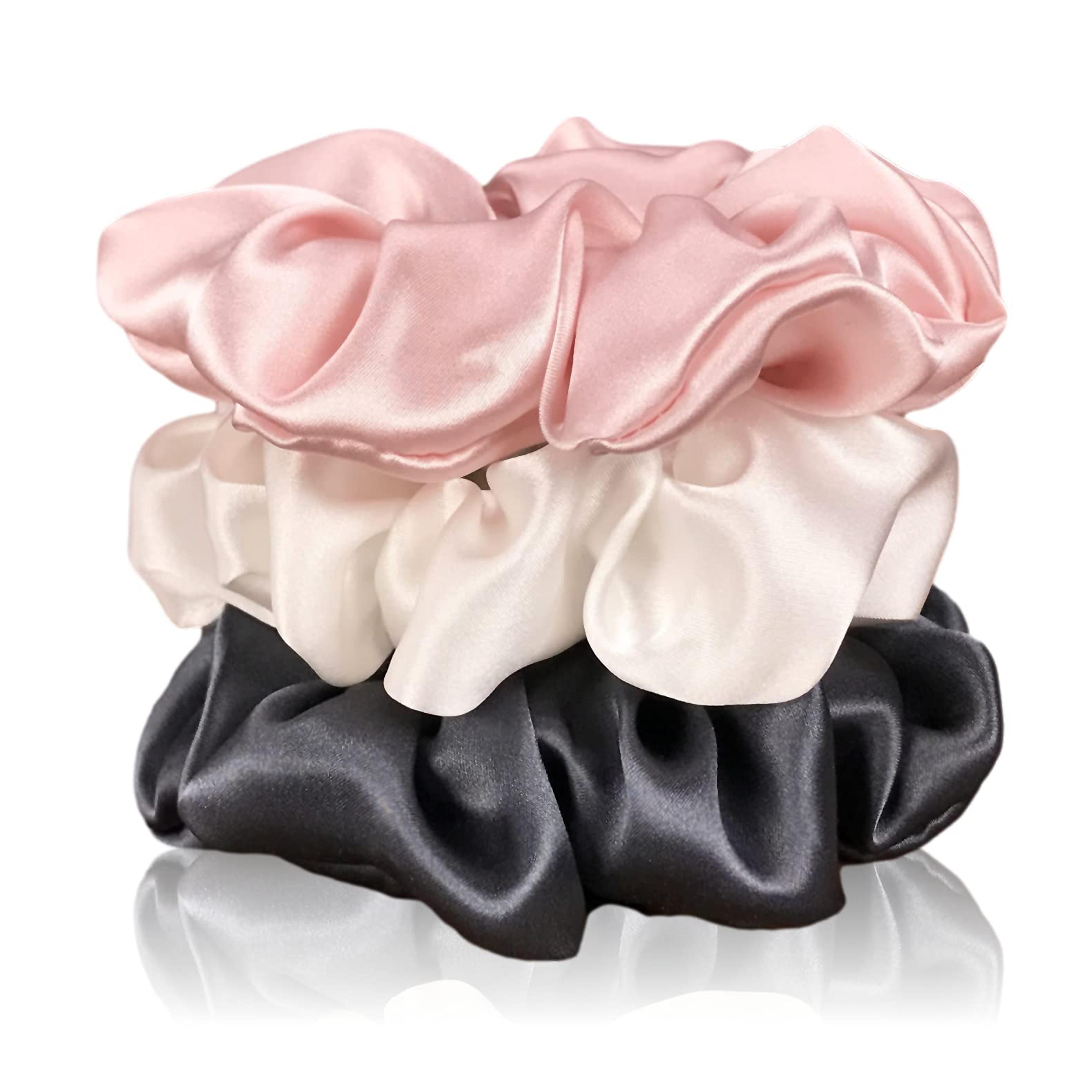 Celestial Silk Mulberry Silk Scrunchies for Hair (Large, Charcoal, Pink, Ivory)