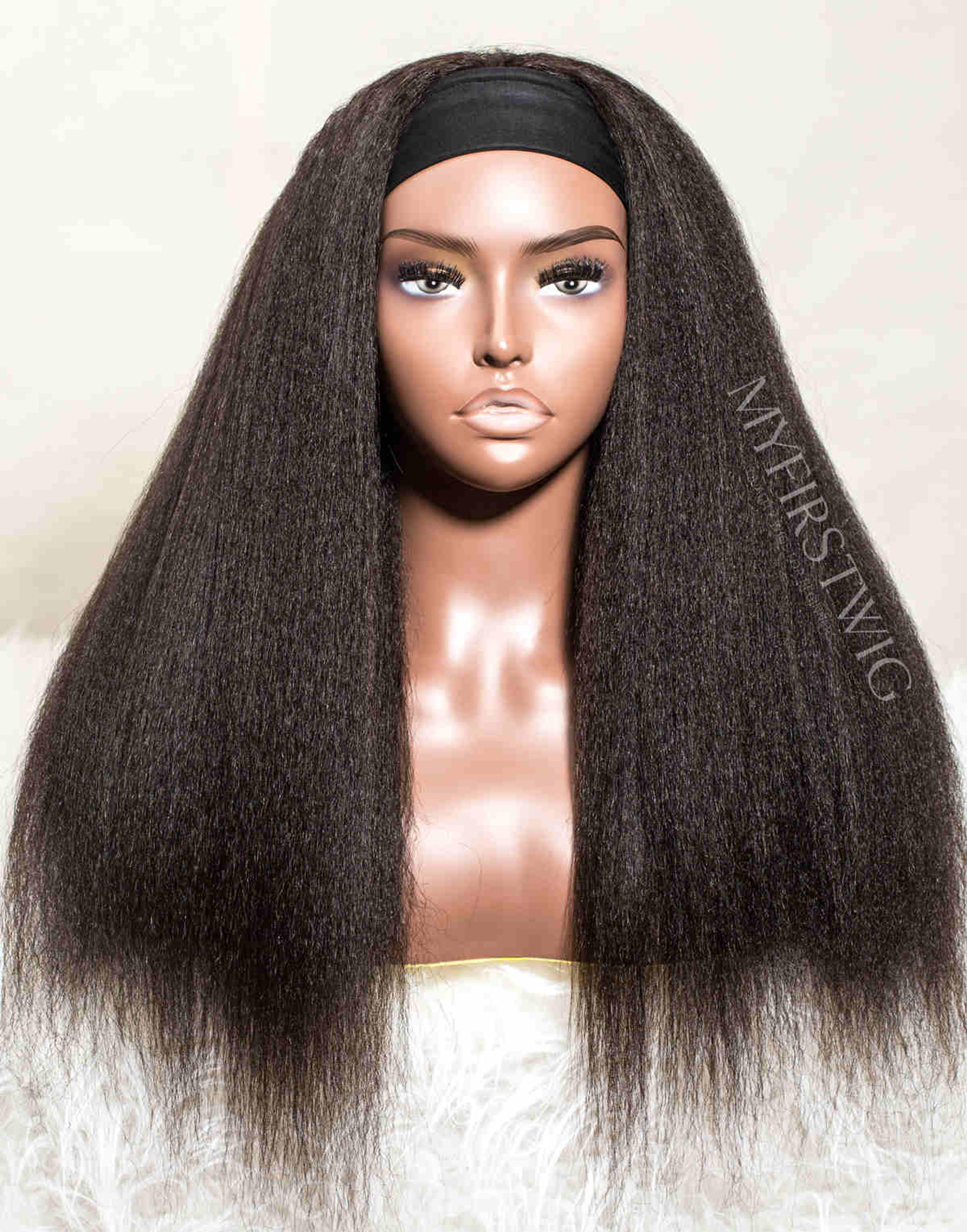 SIMONE - 20" HUMAN HAIR KINKY STRAIGHT HEADBAND WIG - HBW014 - Headband Wig / Natural Hair Color / 20”(SALE)