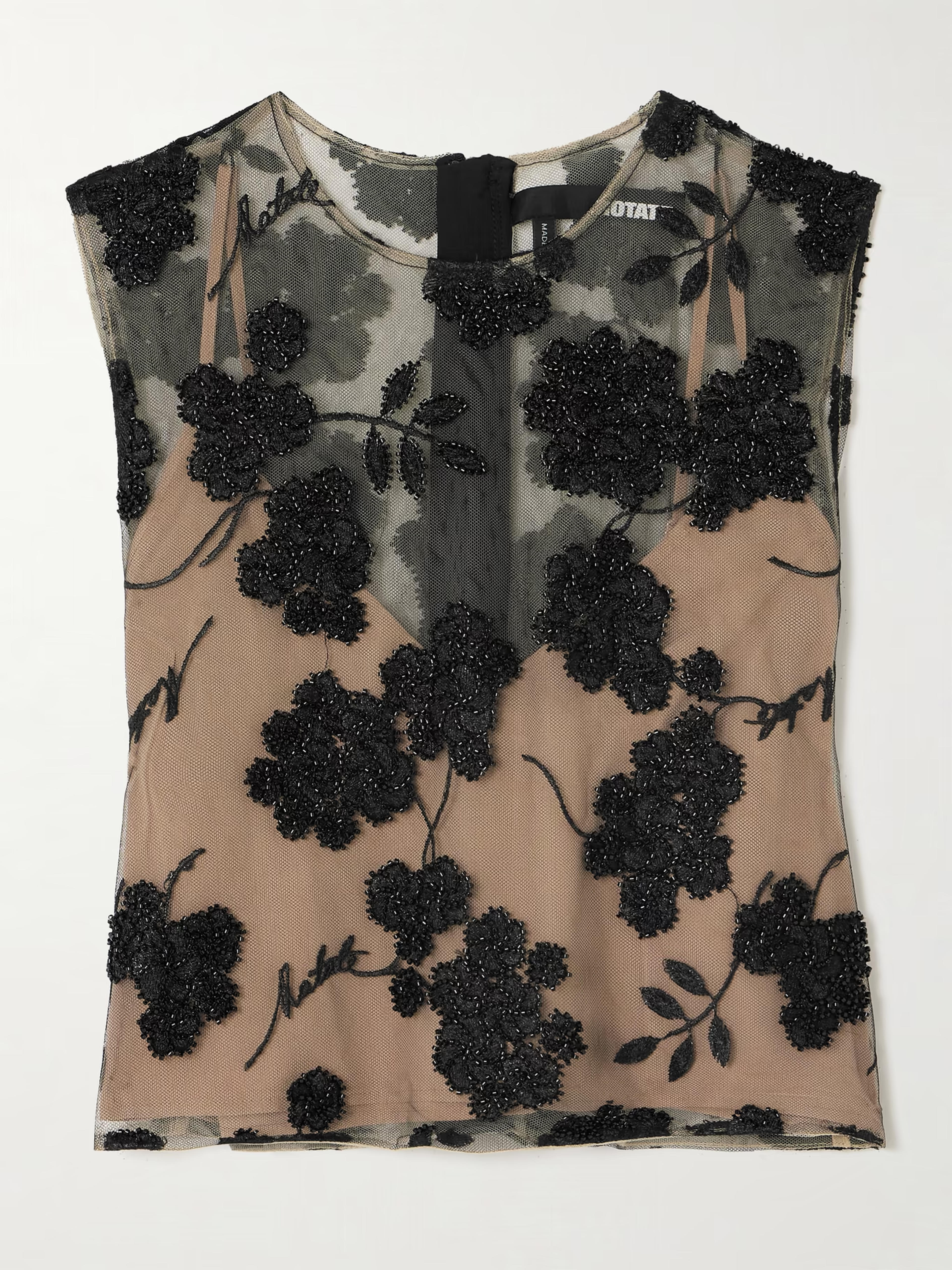 ROTATE BIRGER CHRISTENSEN Floral beaded recycled-tulle top | NET-A-PORTER