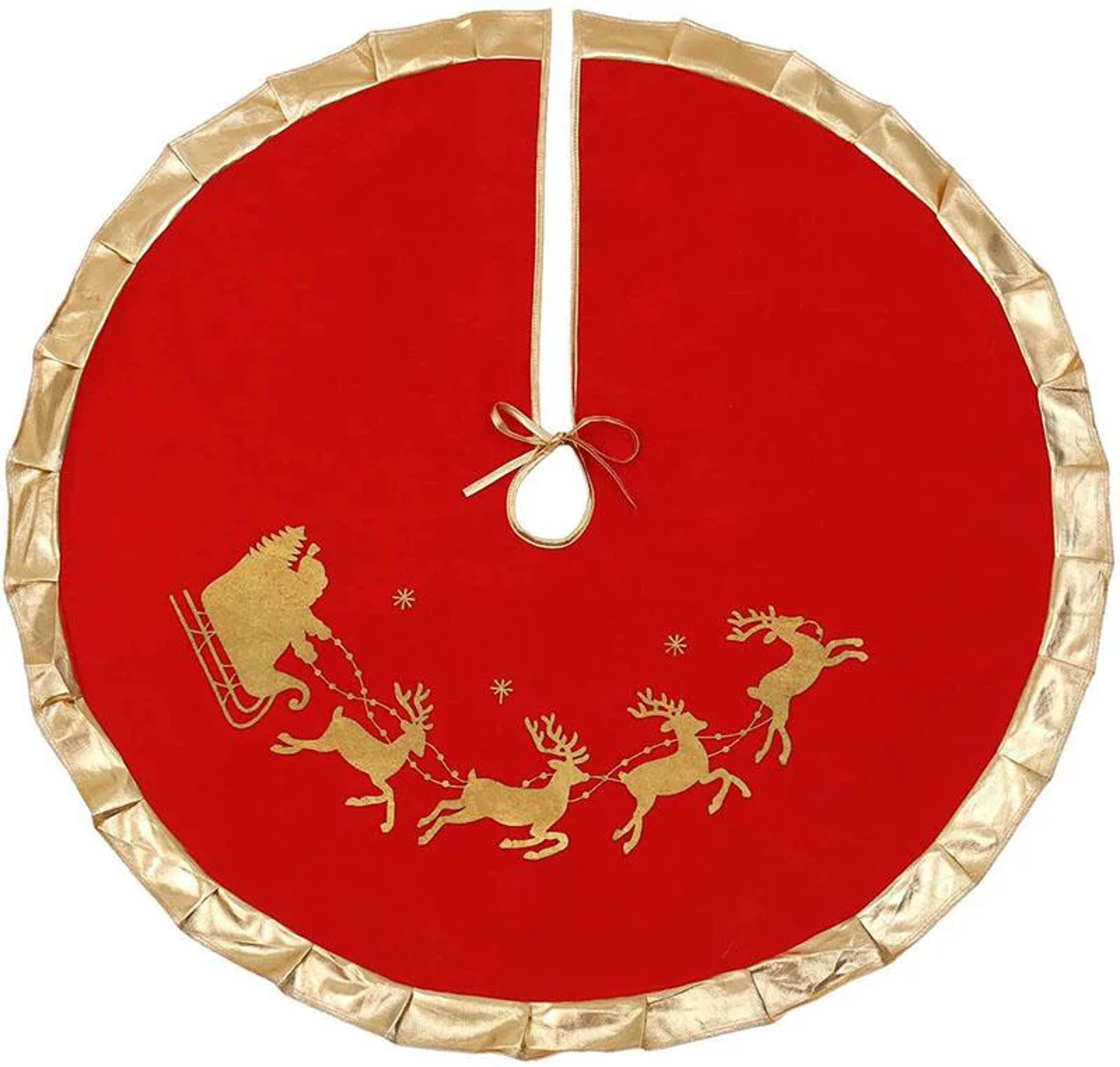 LONGRV Red Christmas Tree Skirt with Gold Rim 36",Flannelette Santa Reindeer Xmas Party Holiday Decorations for 5Ft/6Ft/7Ft Christmas Tree (Red, 36") - Walmart.com