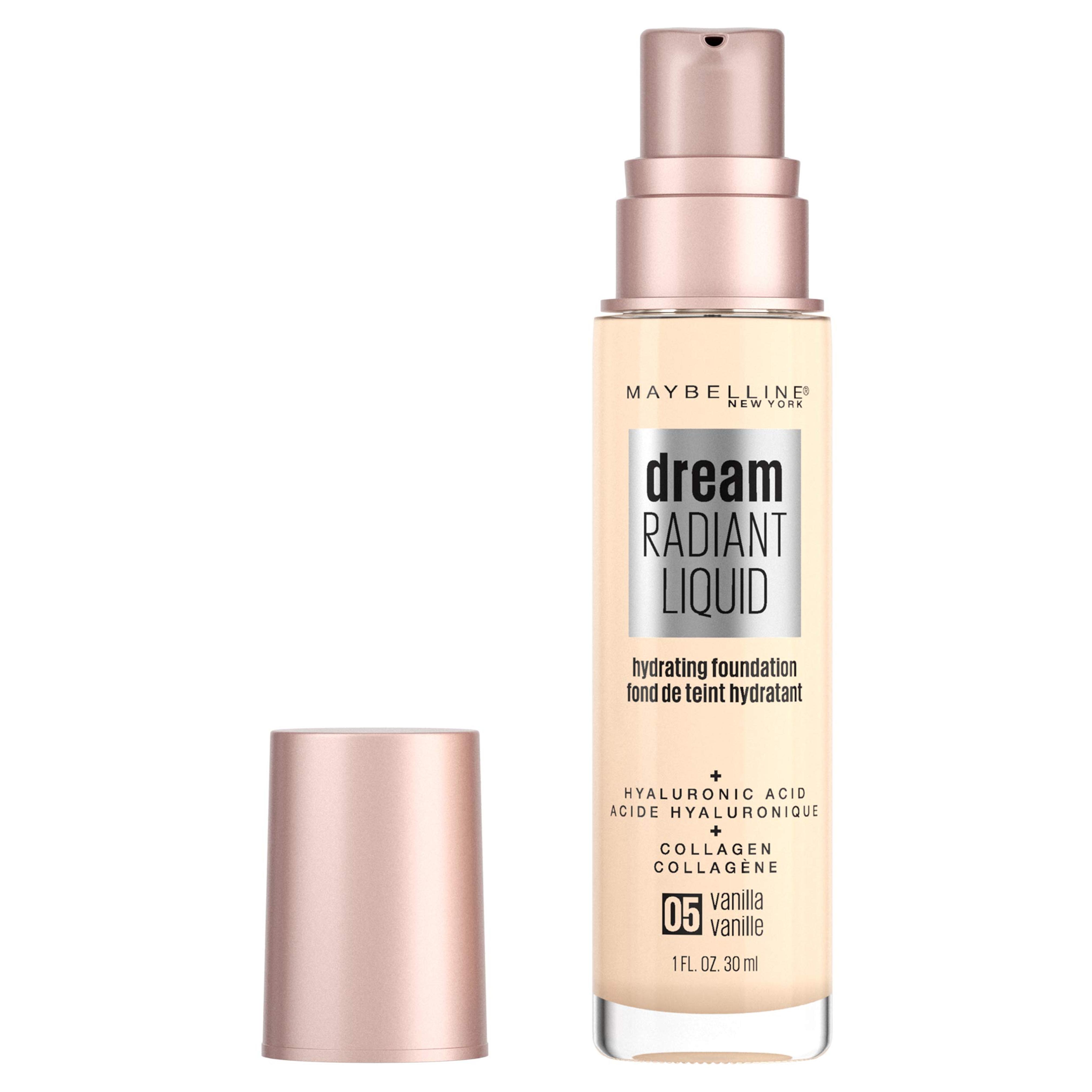 Maybelline Dream Radiant Liquid Medium Coverage Hydrating Makeup, Lightweight Liquid Foundation, Vanilla, 1 Fl; Oz