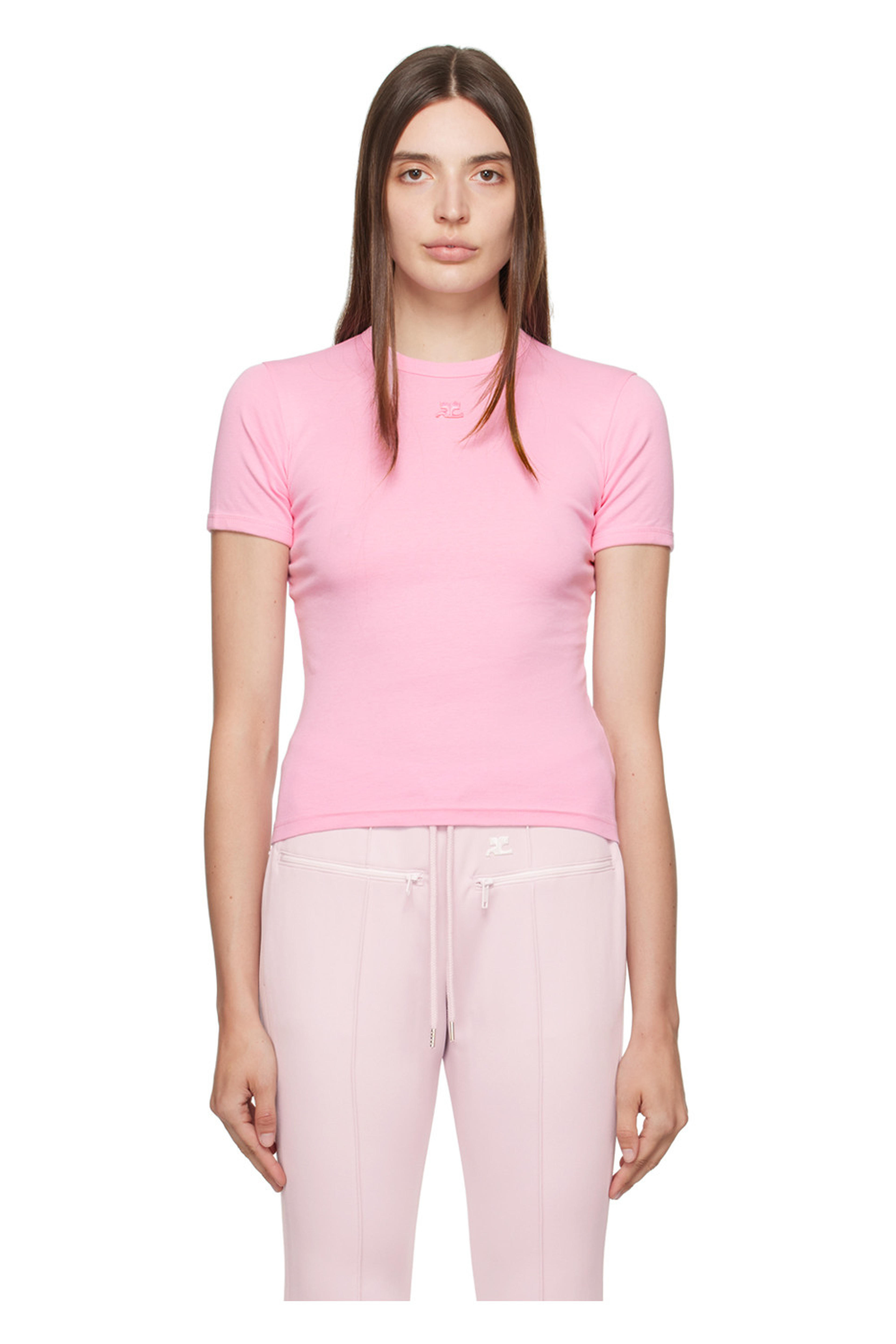 Courrèges: Pink Classic Contrast T-Shirt | SSENSE