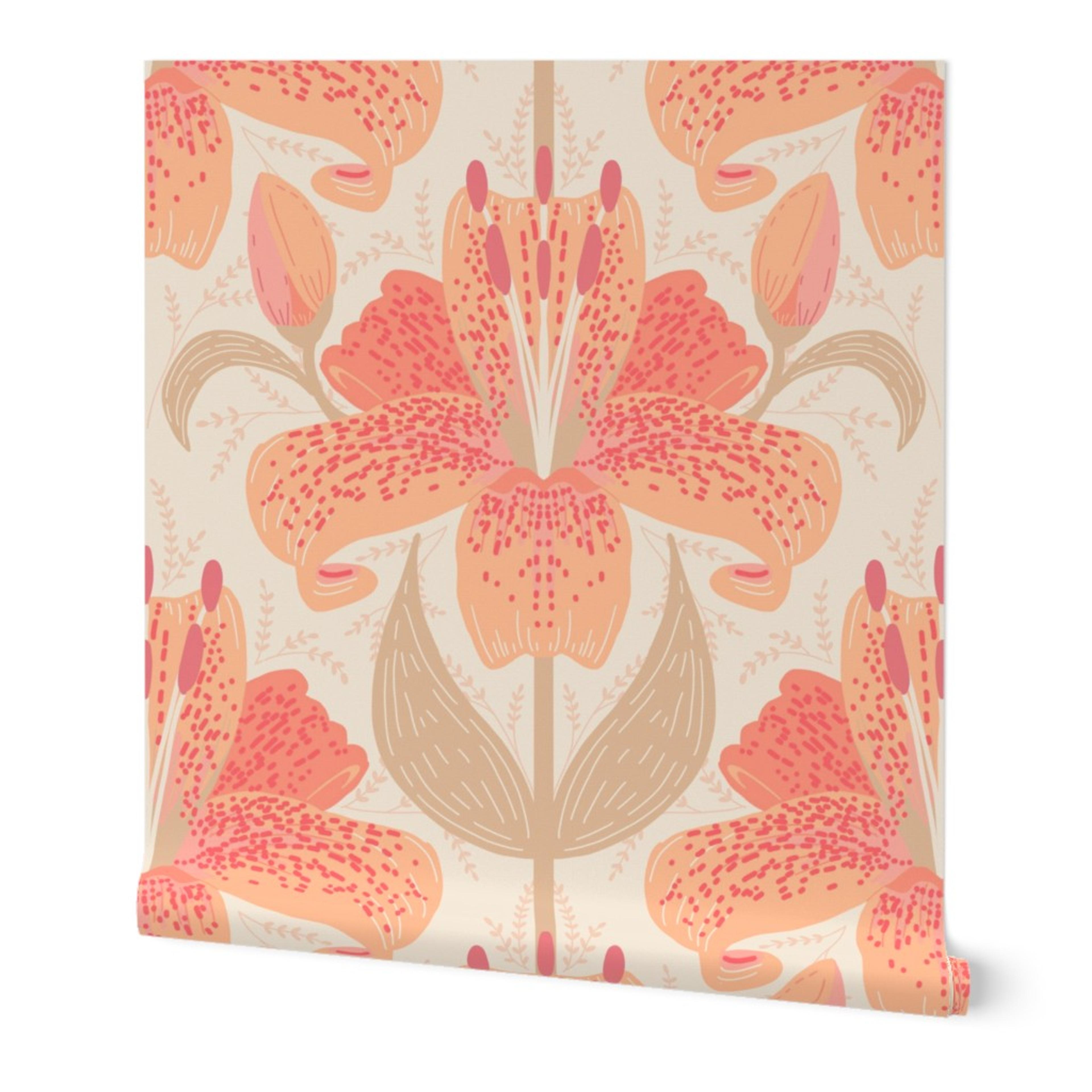 Peach Fuzz Lily Wildflower Wallpaper | Spoonflower