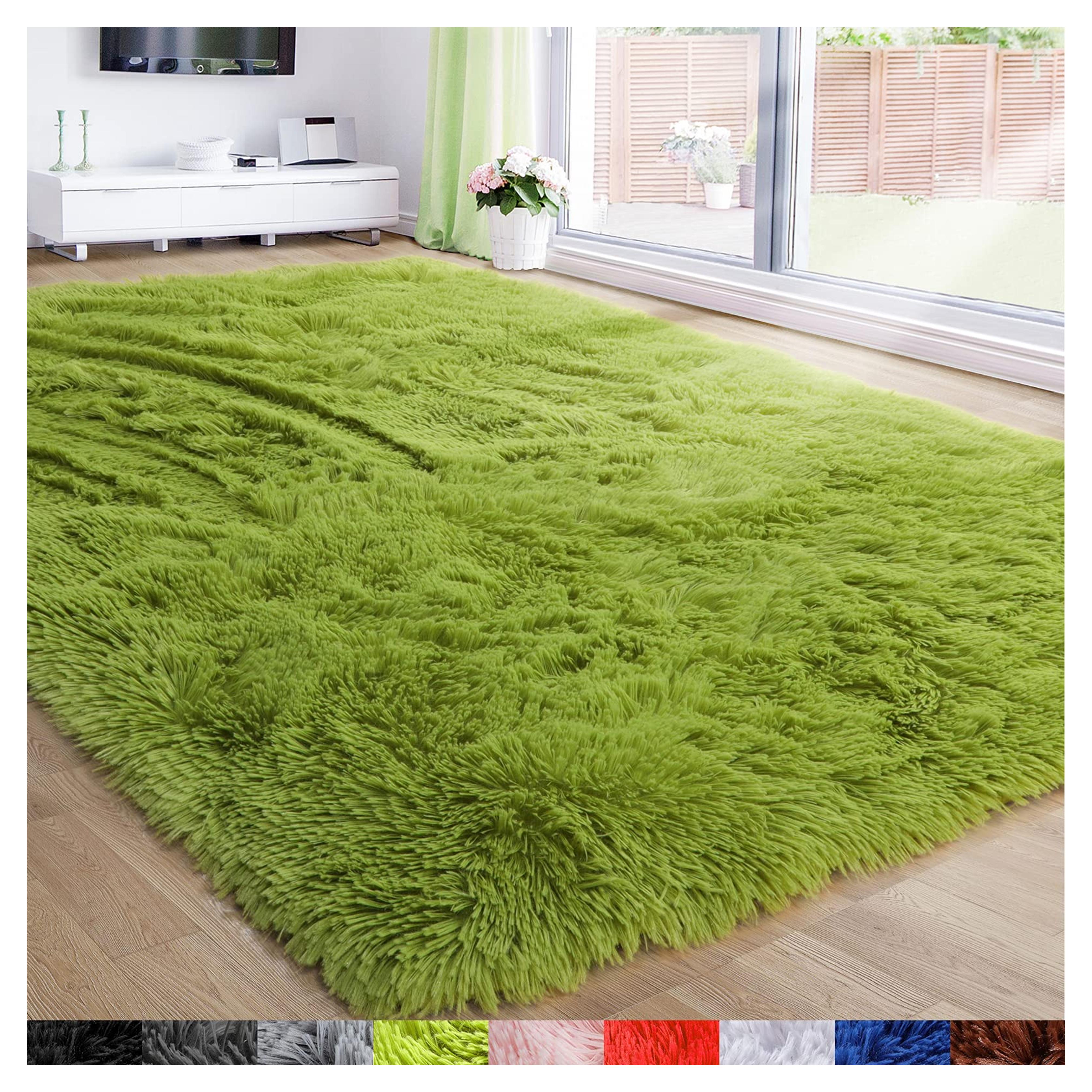 Limited-time deal: Grass Green Area Rug for Bedroom,4'X6',Fluffy Shag for Living Room,Furry Carpet for Kids Room,Shaggy Throw Rug for Nursery Room,Fuzzy Plush Rug,Green,Rectangle,Cute Room Decor for Baby