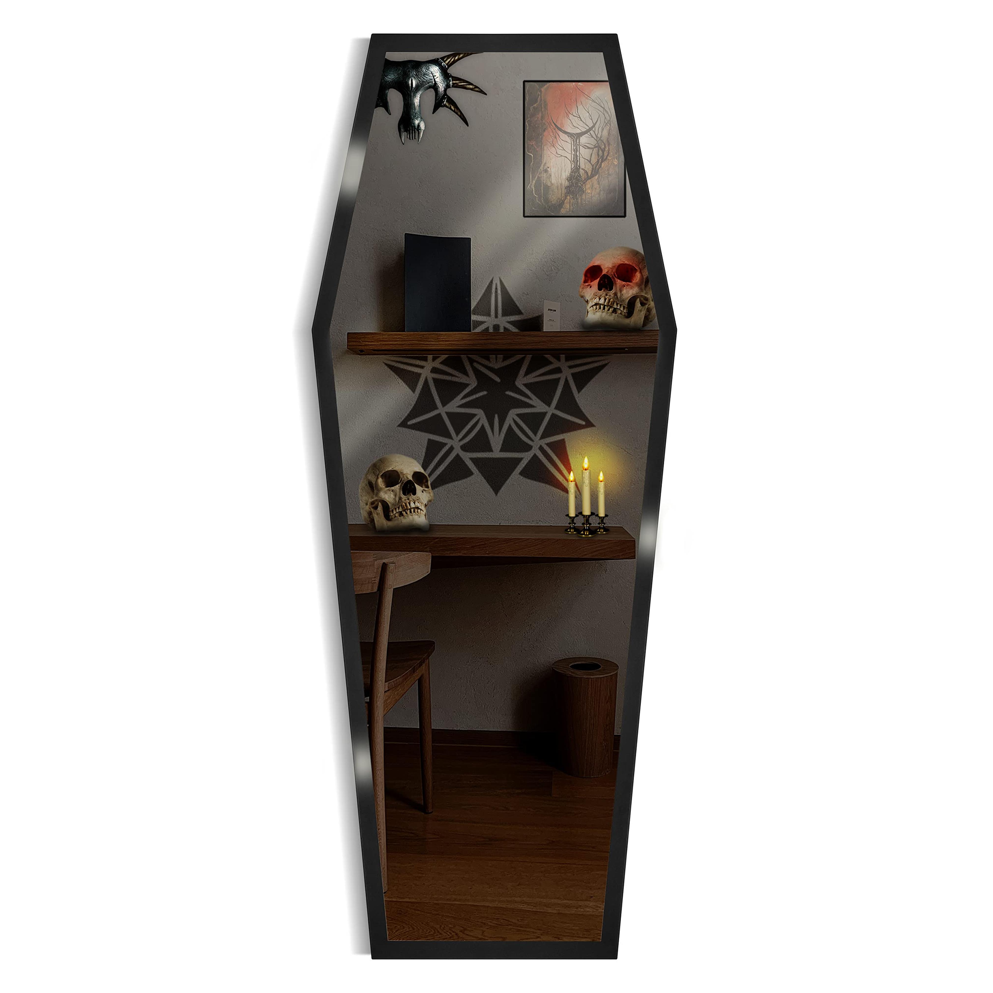 Wildline Full Length Coffin Mirror-Wall Mounted (54x21)-Black Gothic Mirror-Goth Room Decor