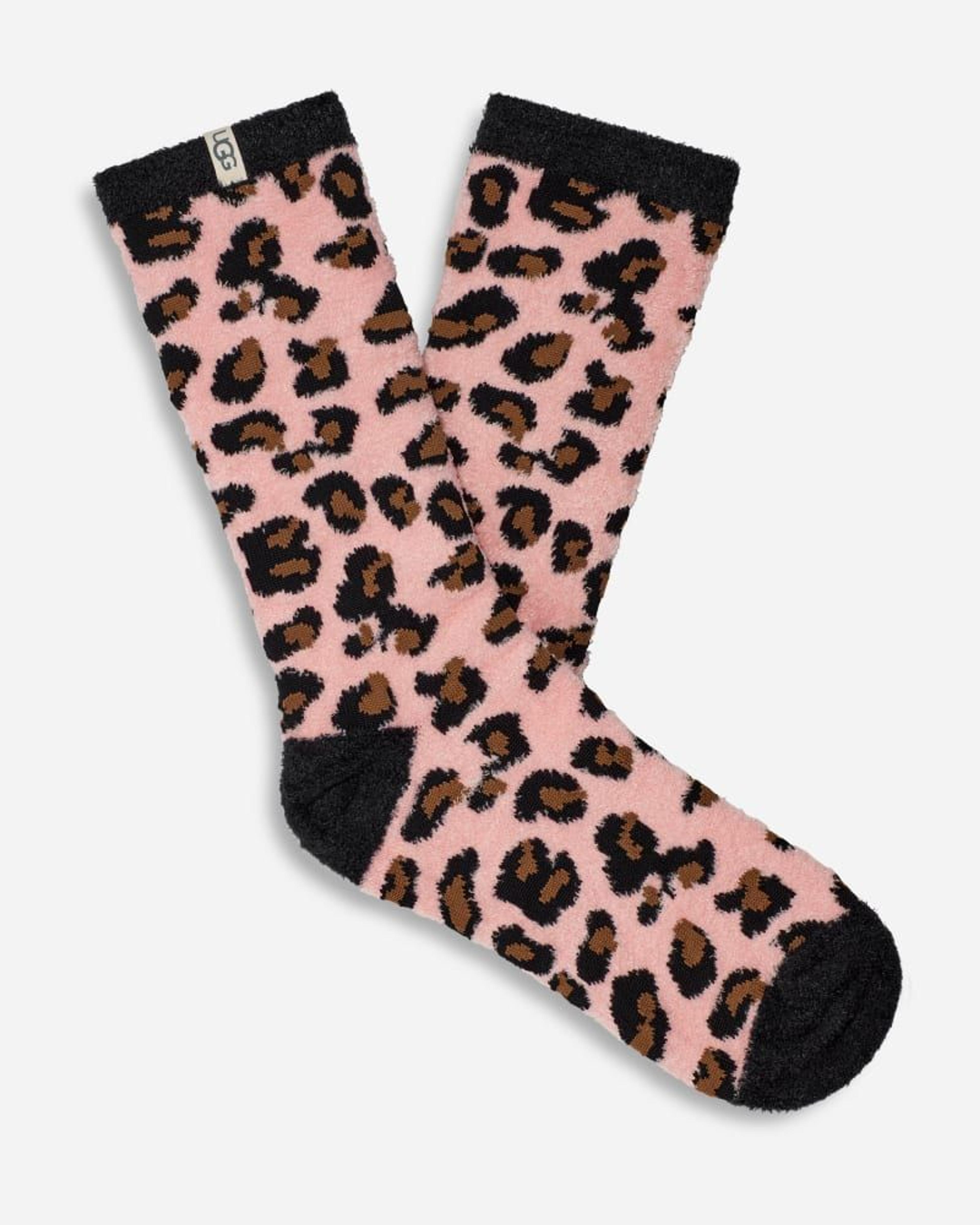 UGG Women's Leslie Graphic Crew Sock Nylon Socks in Soft Kiss Leopard