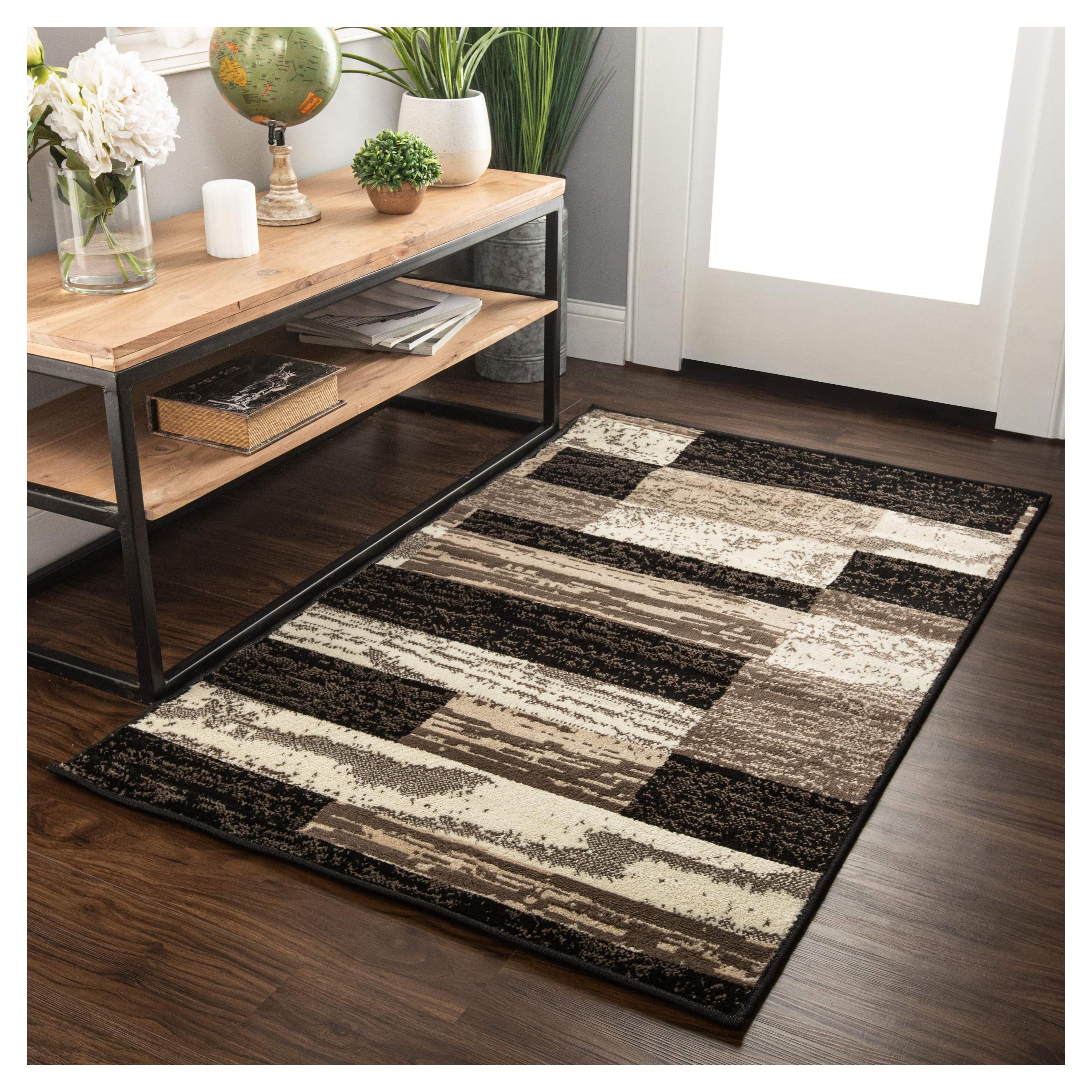 BNM Contemporary Patchwork Pattern Area Rug, Perfect Hardwood, Tile, or Carpet Cover, Ideal for Bedroom, Kitchen, Living Room, Entryway, or Office, Luxury Home Decor, 3' x 5', Chocolate 3 ft. x 5 ft. Rectangular A Chocolate