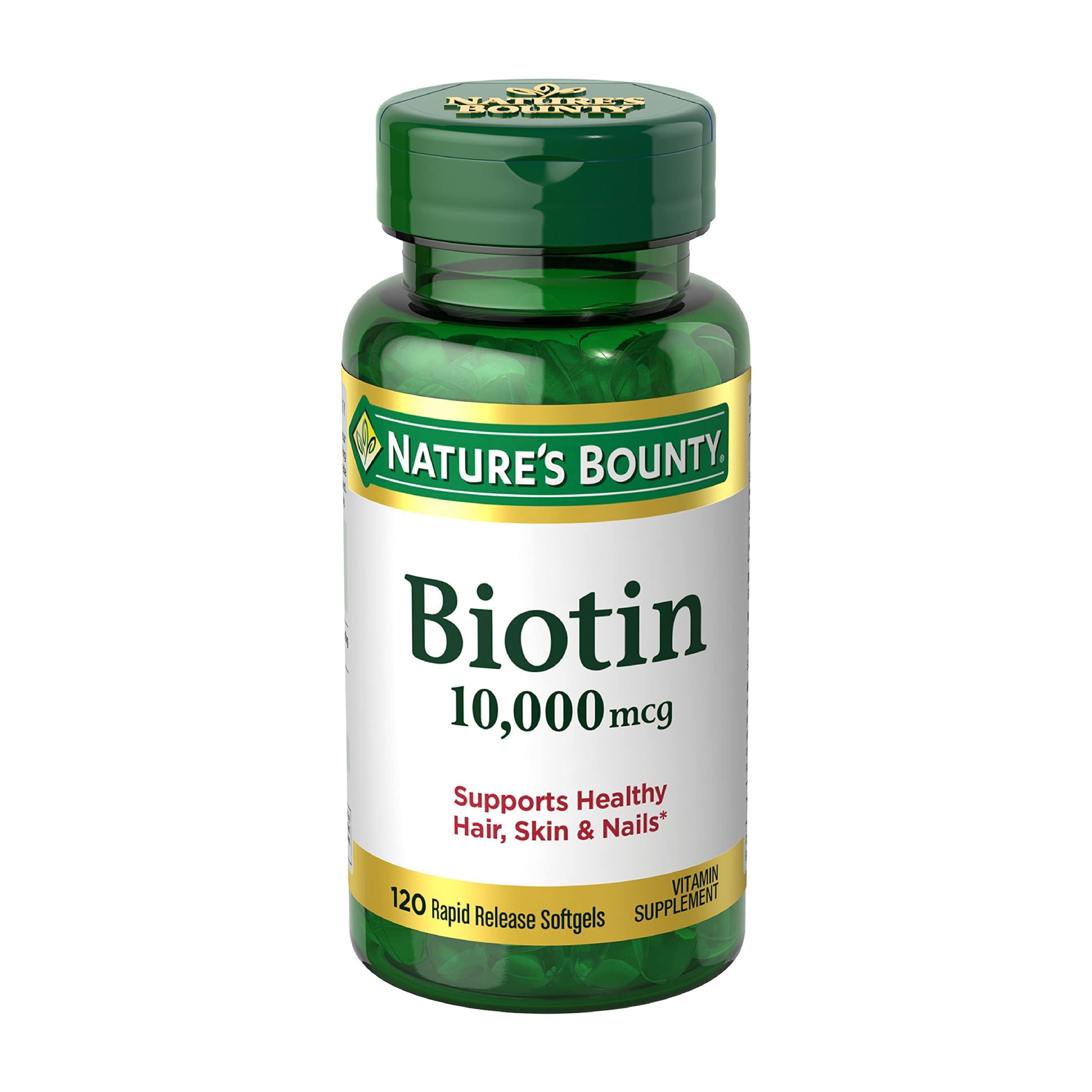 Nature's Bounty Biotin, Supports Healthy Hair, Skin and Nails, 10,000 mcg, Rapid Release Softgels, 120 Ct Unflavored 120 Count (Pack of 1)