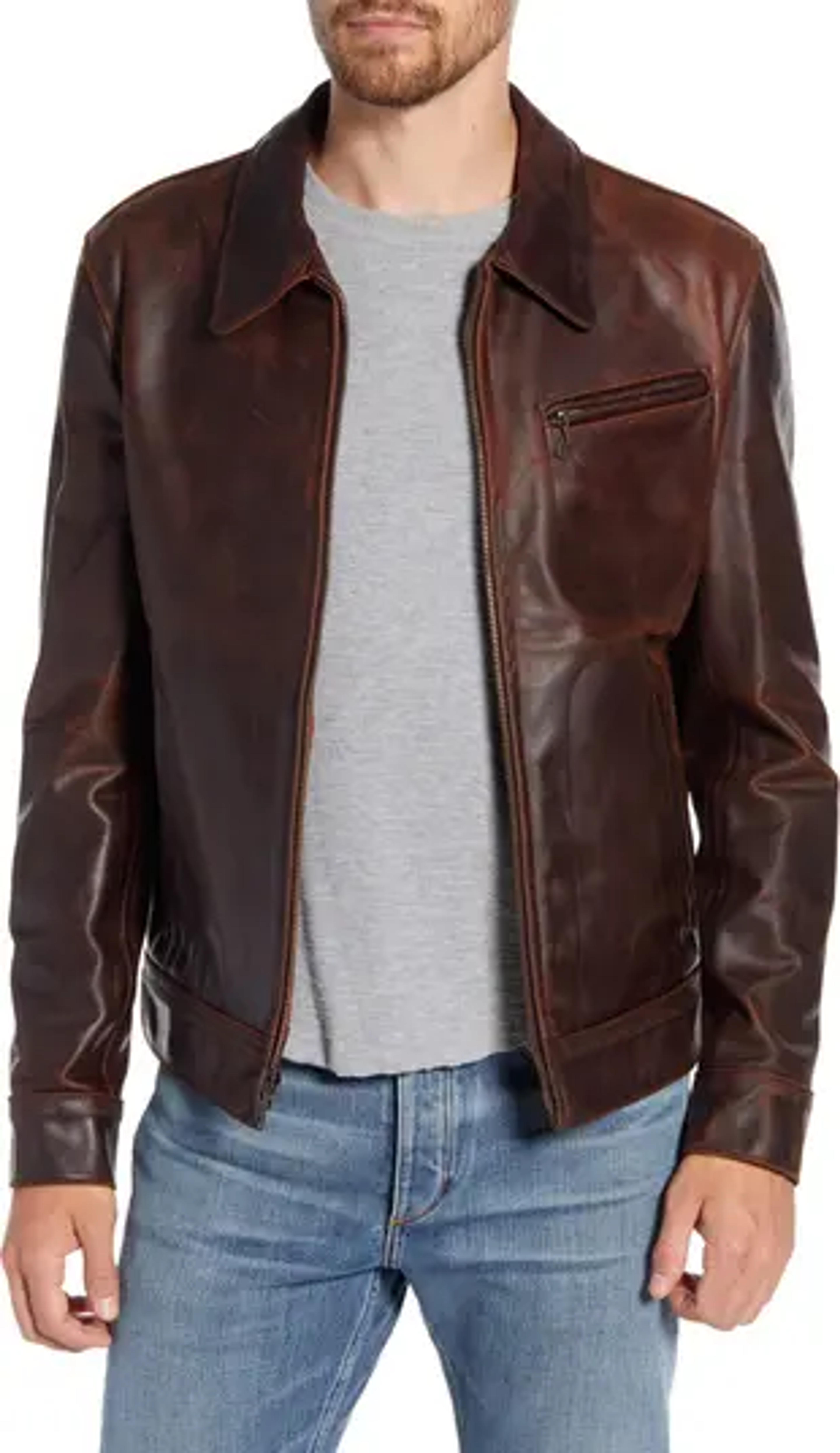 Schott NYC Lightweight Vintage Oil Tanned Unlined Cowhide Leather Trucker Jacket | Nordstrom