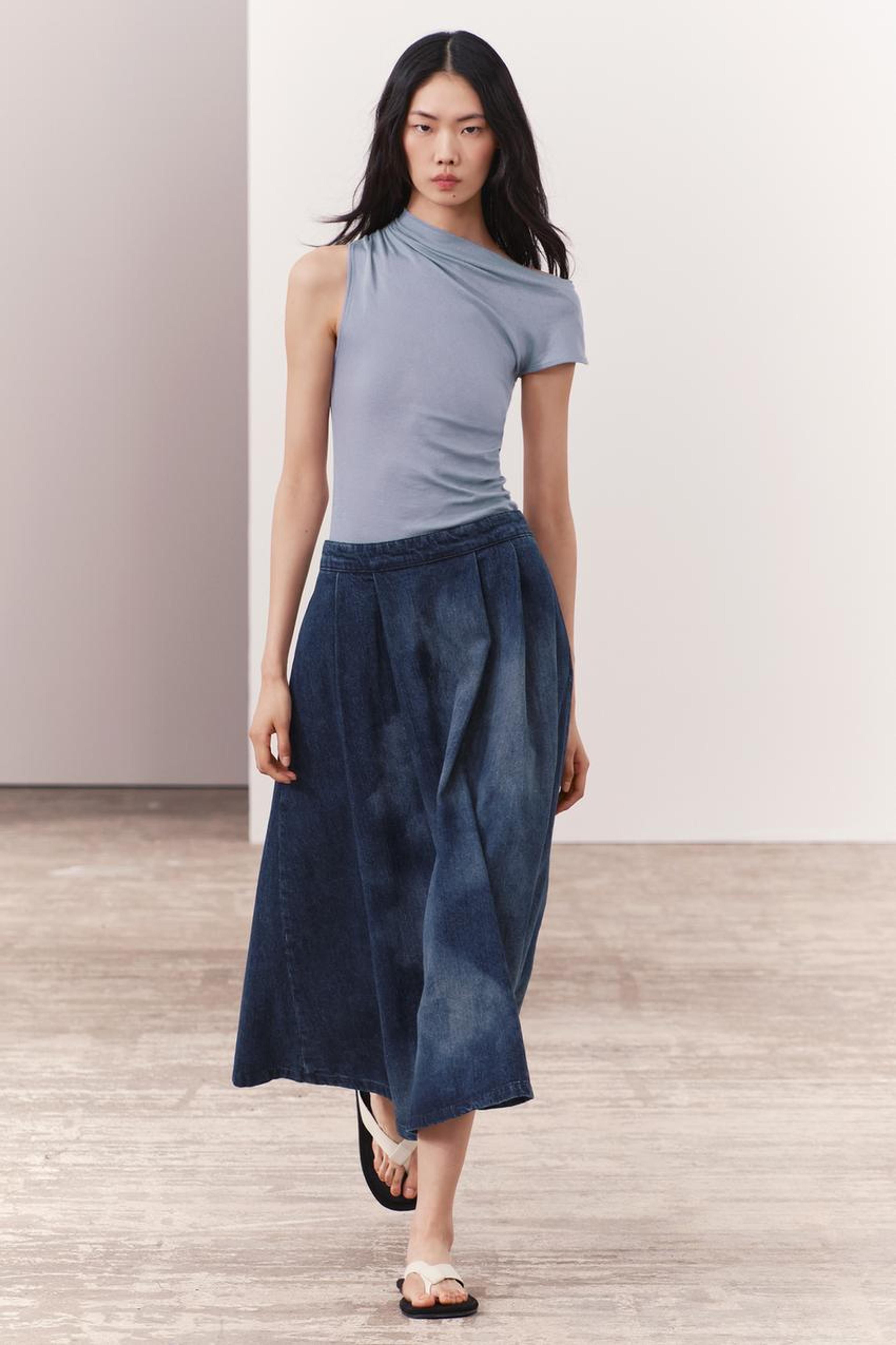 DELICATE RUCHED T-SHIRT - Blue / Steel | ZARA United States