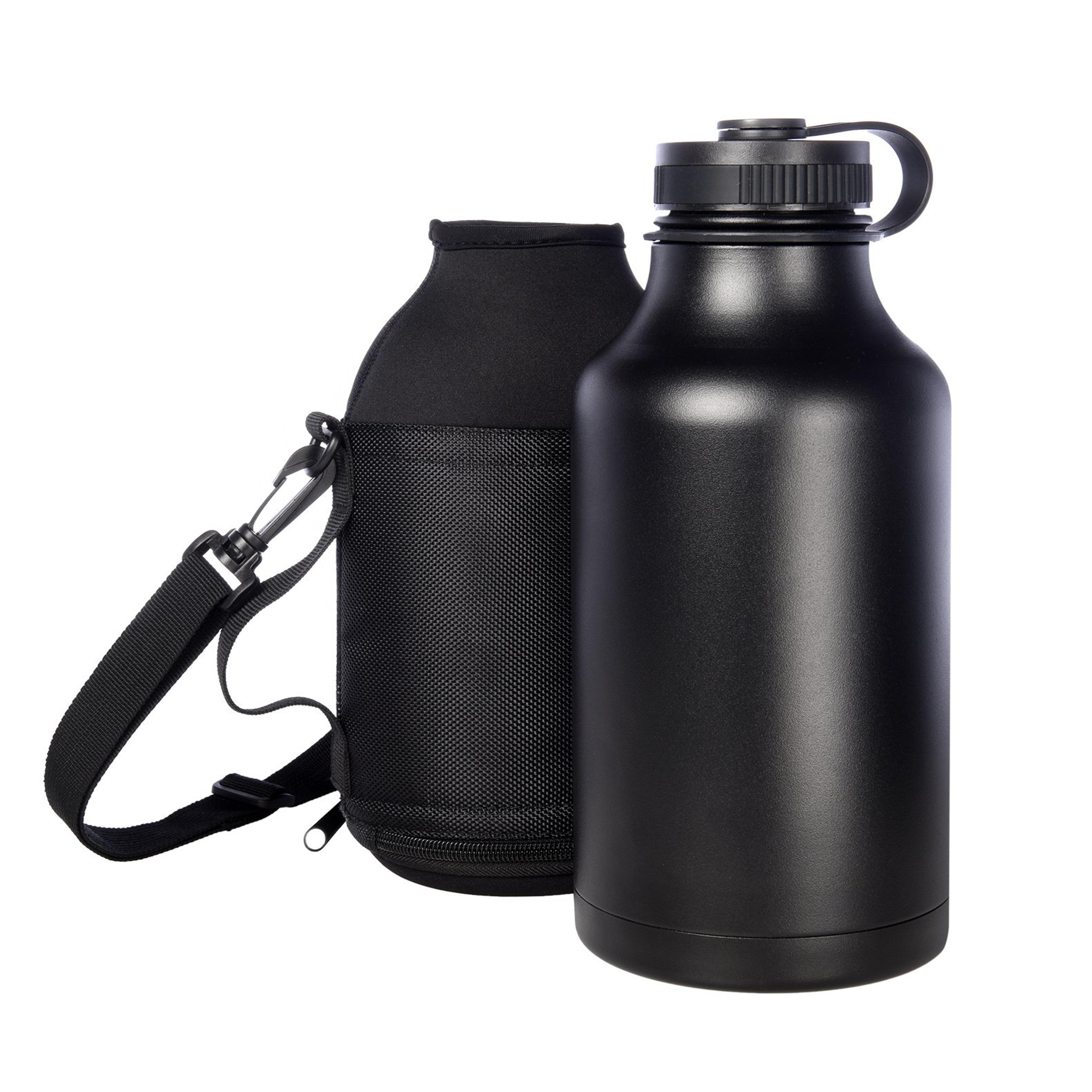 Ivation 64 oz. Insulated Water Bottle & Beer Growler - Carrying Pouch Included - Choose Red, Silver, Or Black (Black)