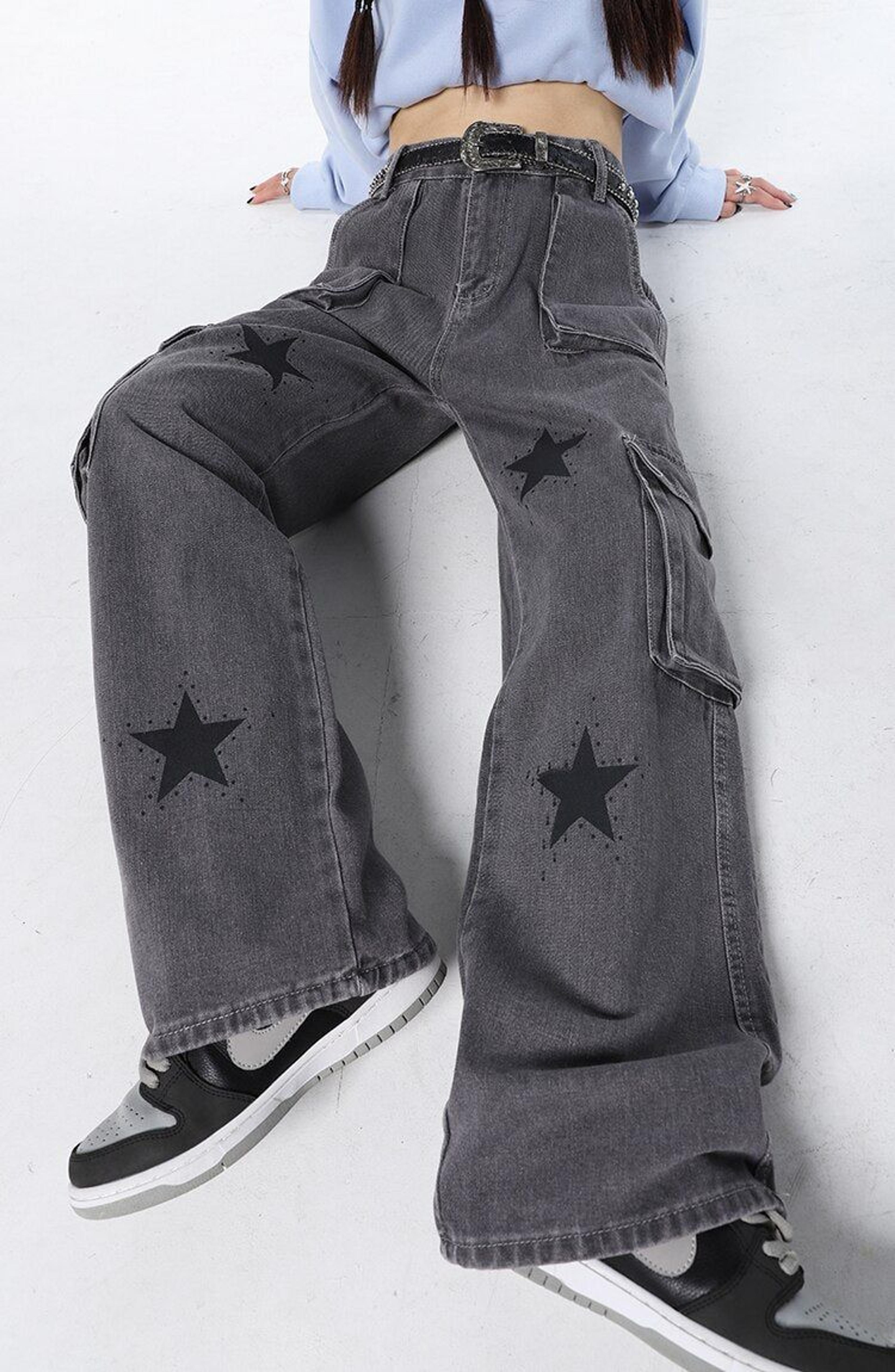 Y2K Stars Graphic Jeans - Gray / M