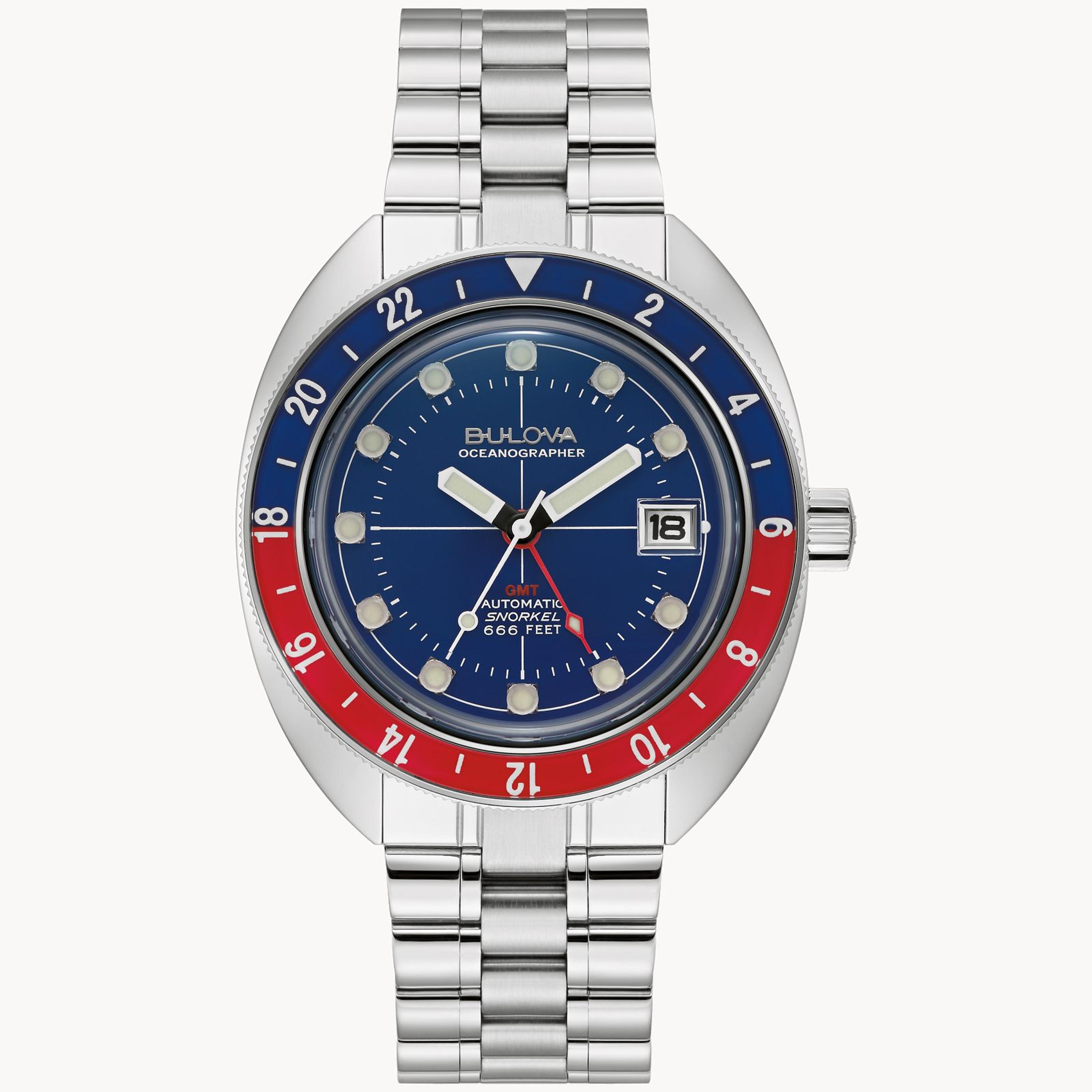 Blue Dial Stainless Steel Bracelet Oceanographer GMT 96B405 | Bulova