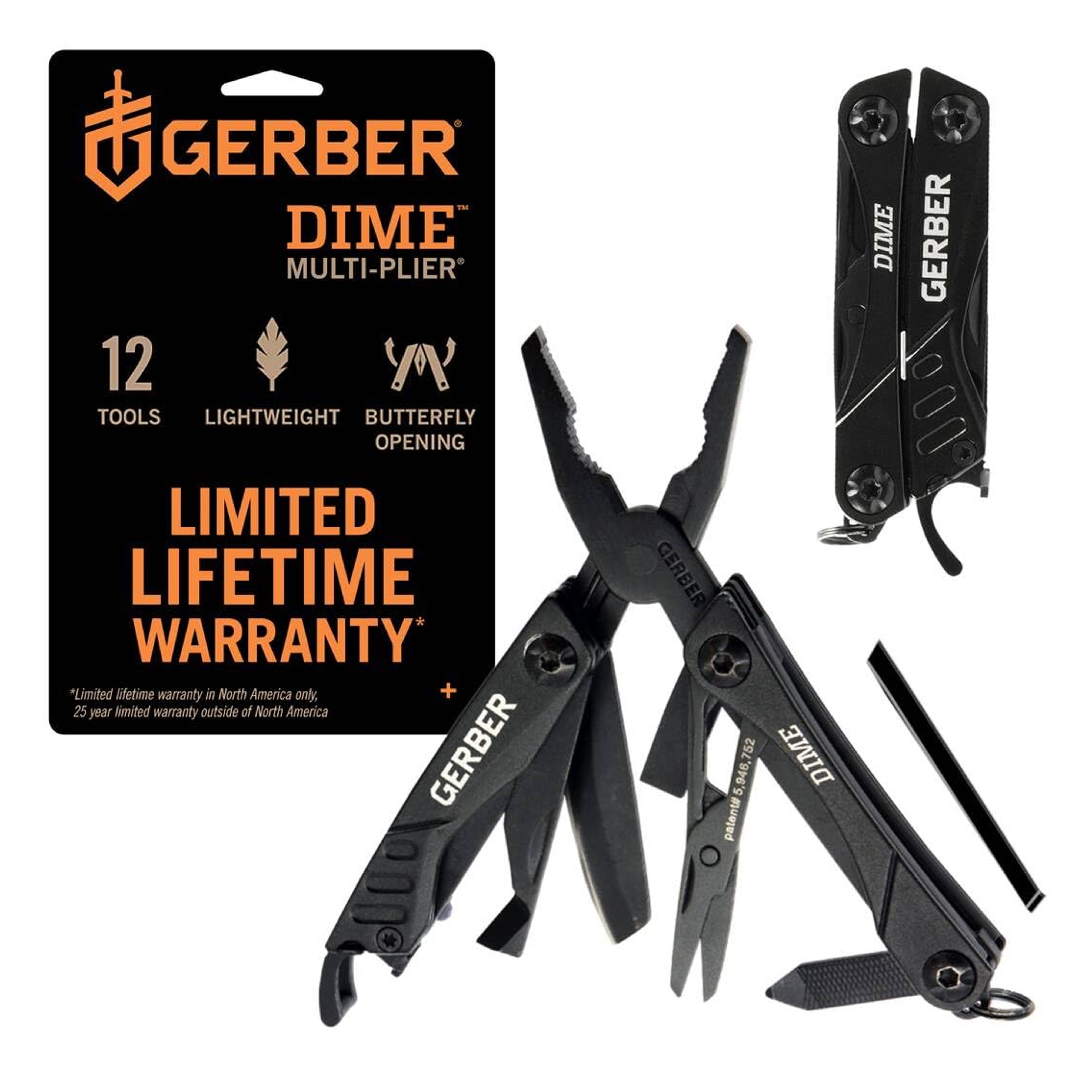 Gerber Gear Dime 12-in-1 Mini Multi-tool - Needle Nose Pliers, Pocket Knife, Keychain, Bottle Opener - EDC Gear and Equipment - Black