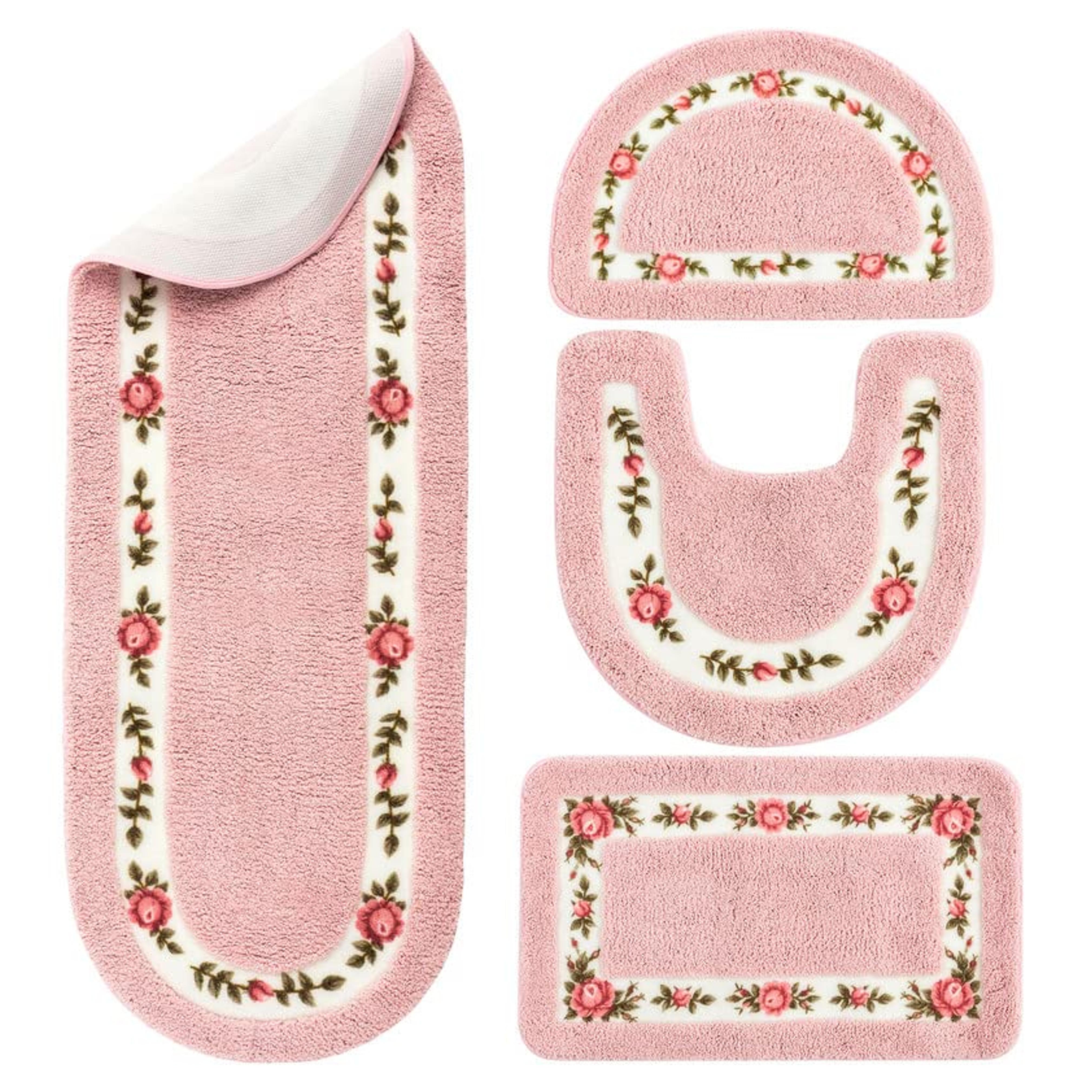 Amazon.com: Timgle 4 Pcs Rose Flowers Bathroom Rugs Set Coquette Rug Rose Flower Area Rugs Non Slip Absorbent Washable Door Mat Floral Bathroom Rug Toilet Rug for Home Hotel, 4 Shapes(Pink) : Home & Kitchen