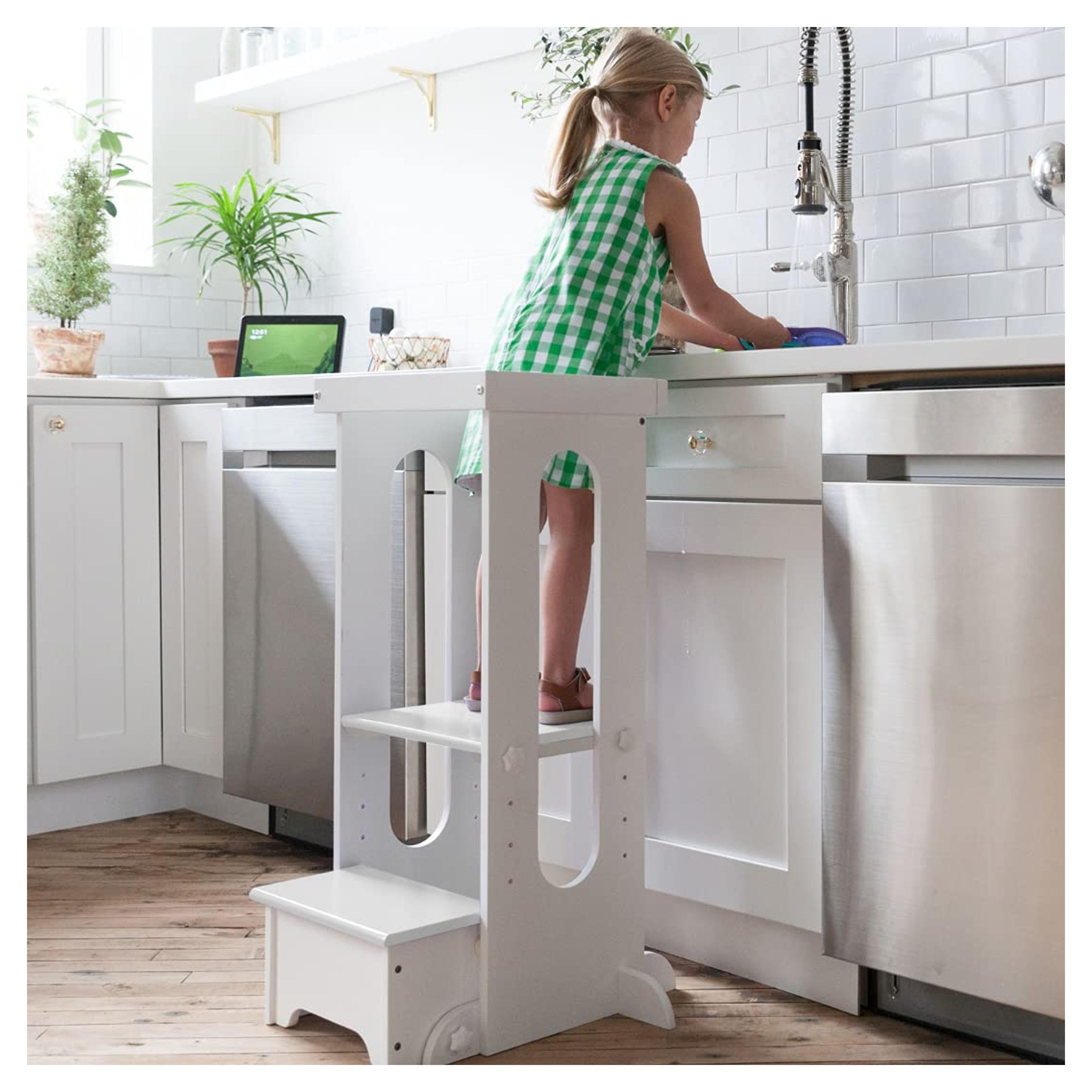 Little Partners® Explore 'N Store™ Learning Tower® Kids Adjustable Height Kitchen Step Stool for Toddlers or Any Little Helper (Soft White)