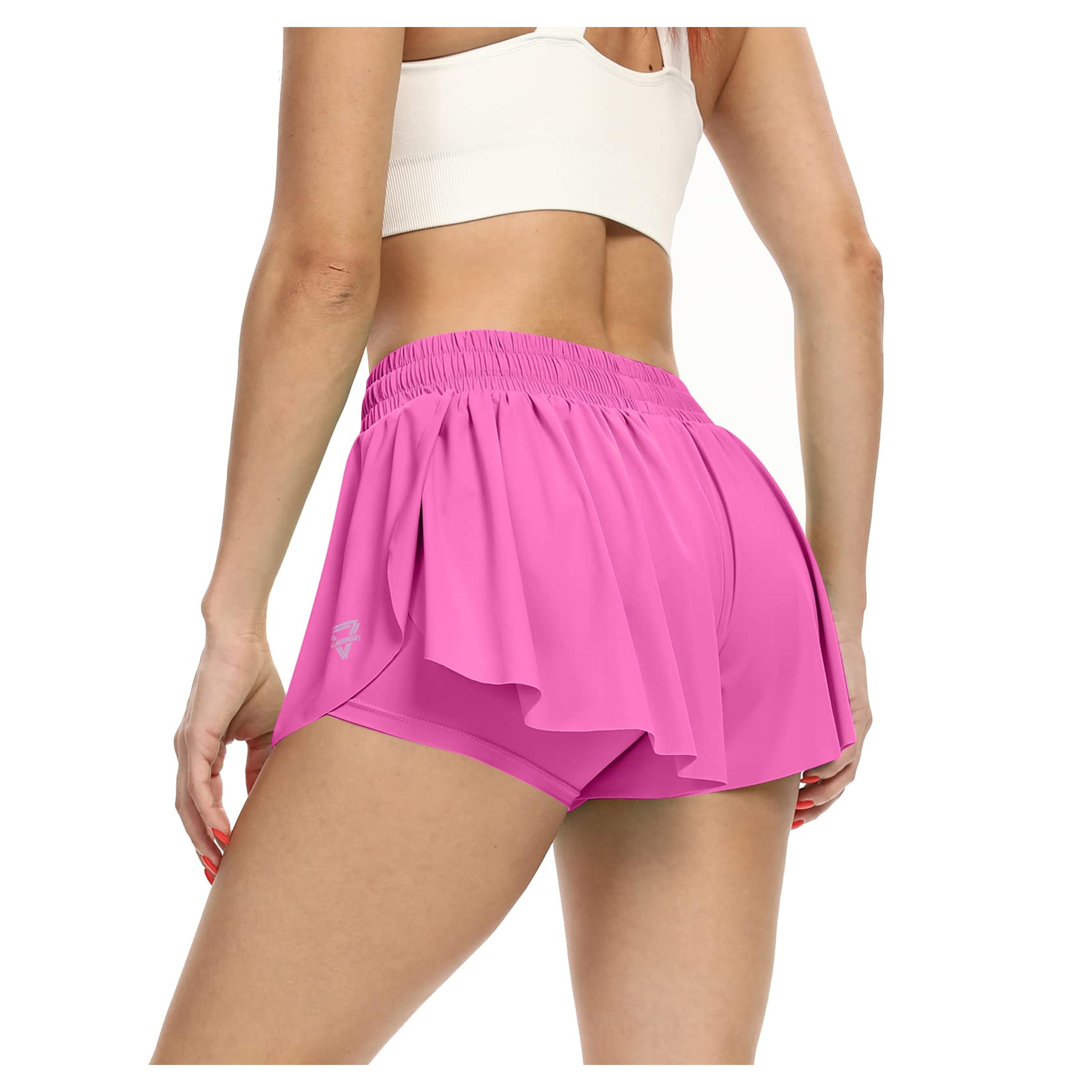 Flowy Butterfly Shorts for Women Gym Yoga Athletic Workout Running Tennis Golf Skirt Teen Girls Cute Pleated Mini Sport Skort Summer Preppy Trendy Clothes(S, Hot Pink)