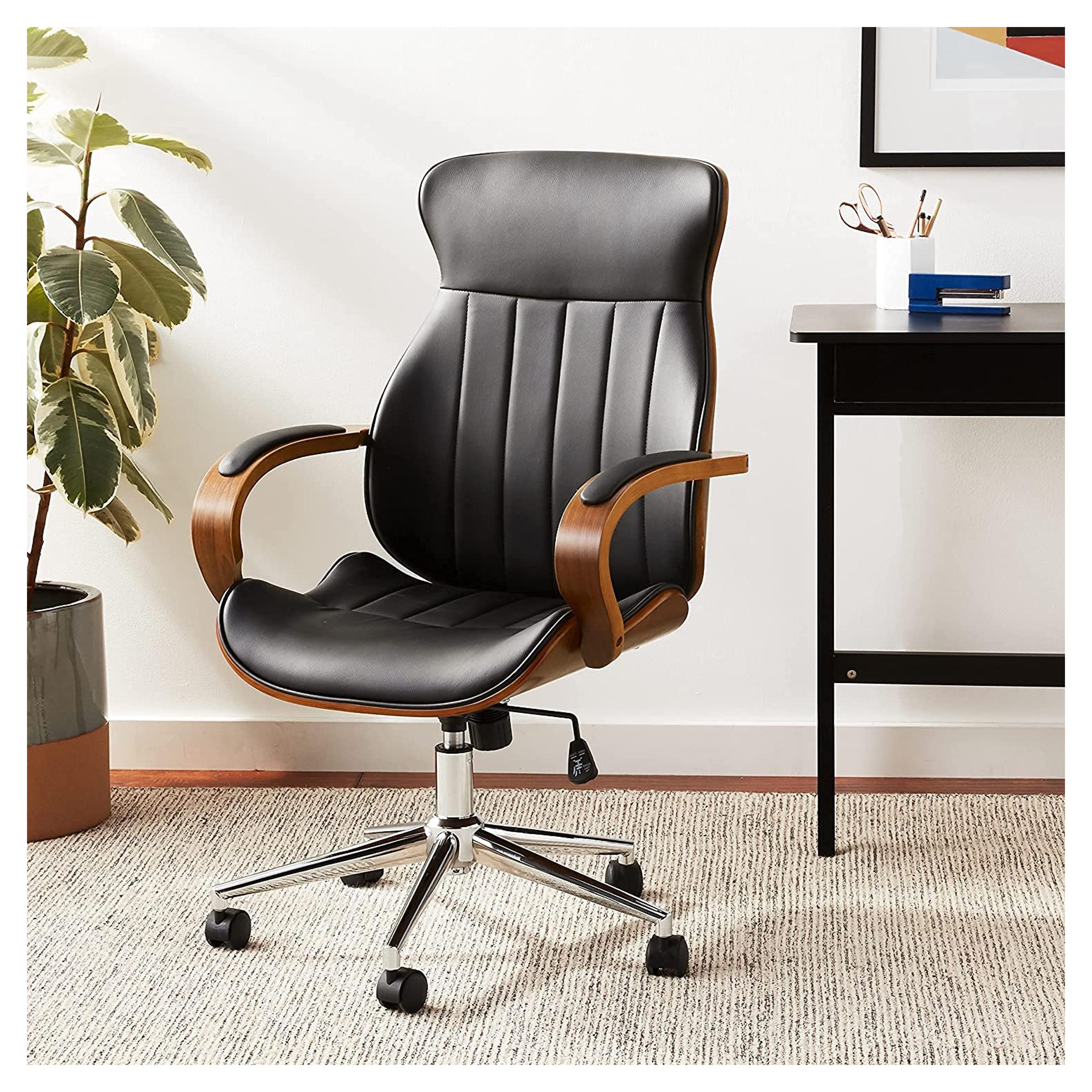 Amazon.com: IDS Online Contemporary Walnut Wood Executive Swivel Ergonomic with Arms for Home Office Furniture Bentwood Mid Back Desk Chair, Black : Home & Kitchen
