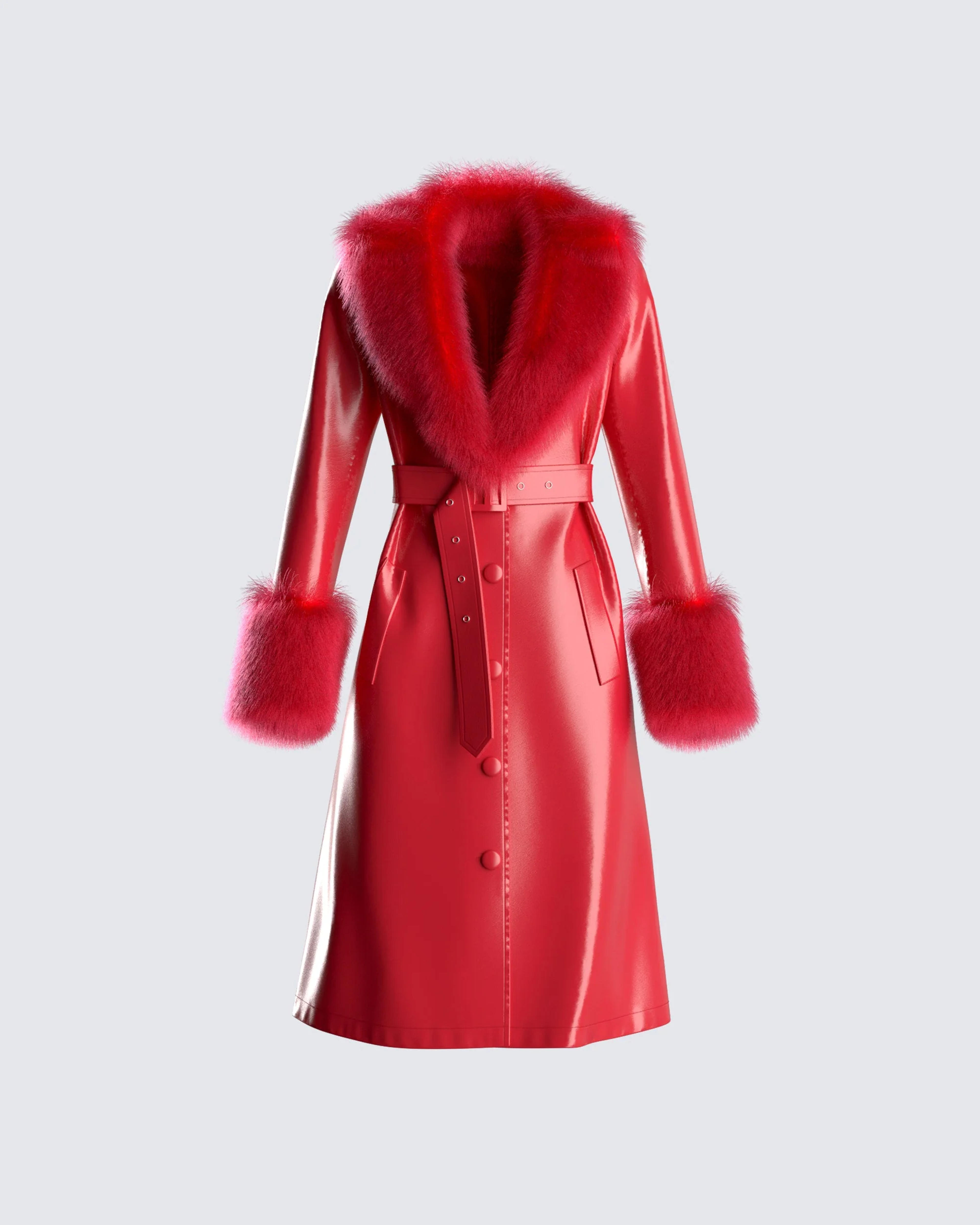 Willa Red Vegan Fur Leather Coat – FINESSE