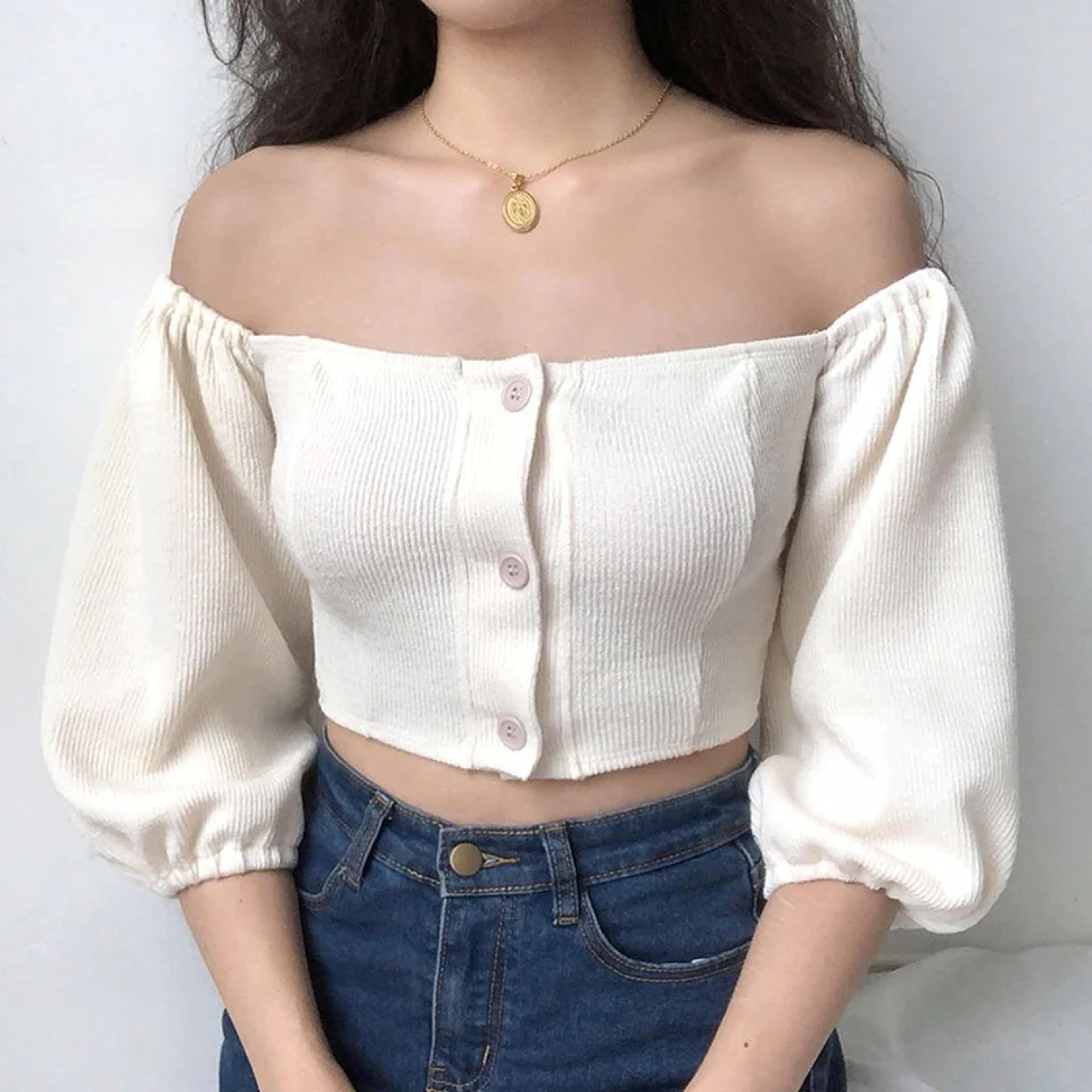 Bubble Knit Off Shoulder Top