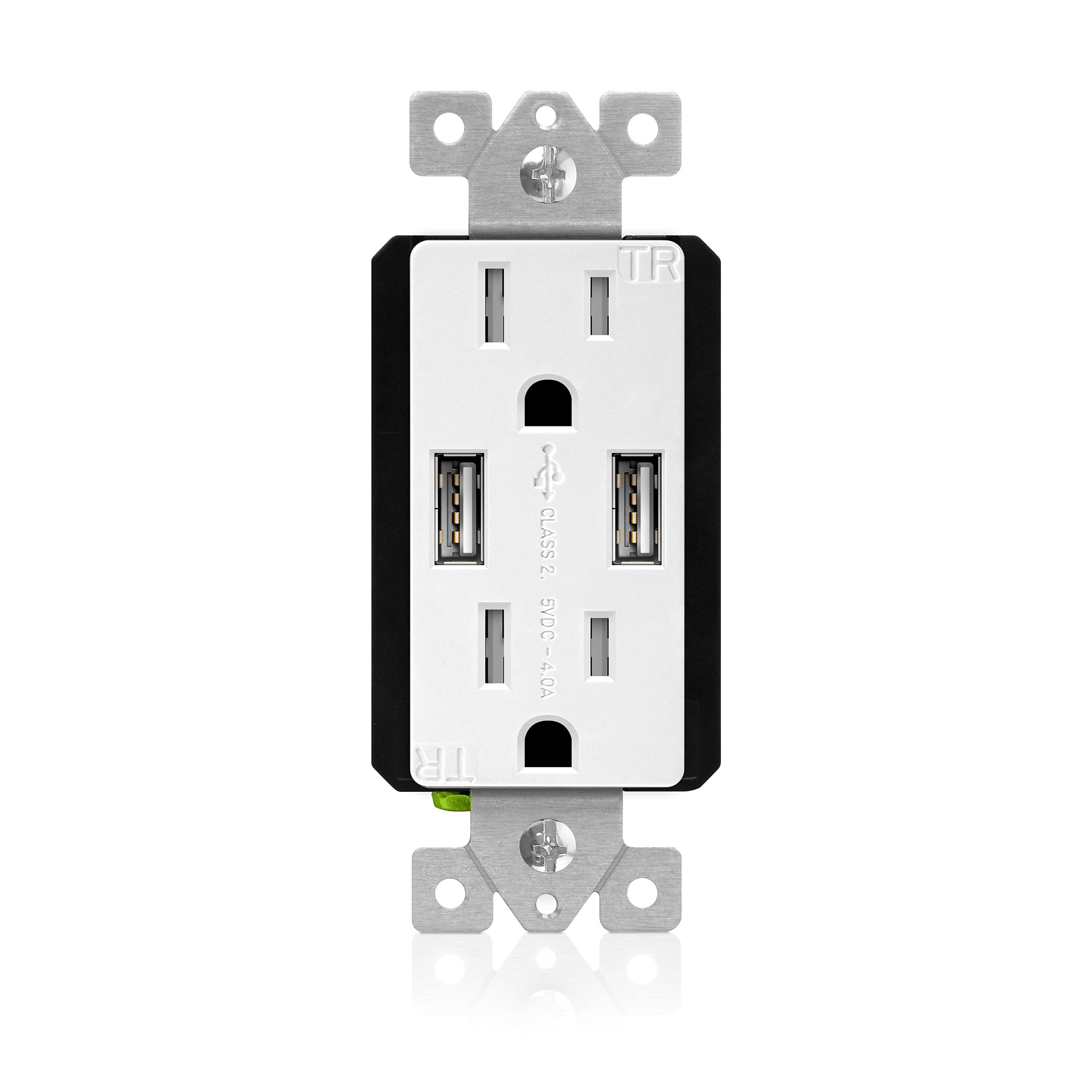 TOP GREENER High Speed USB Charger 15A Tamper-Resistant Outlet with 2 Wall Plates