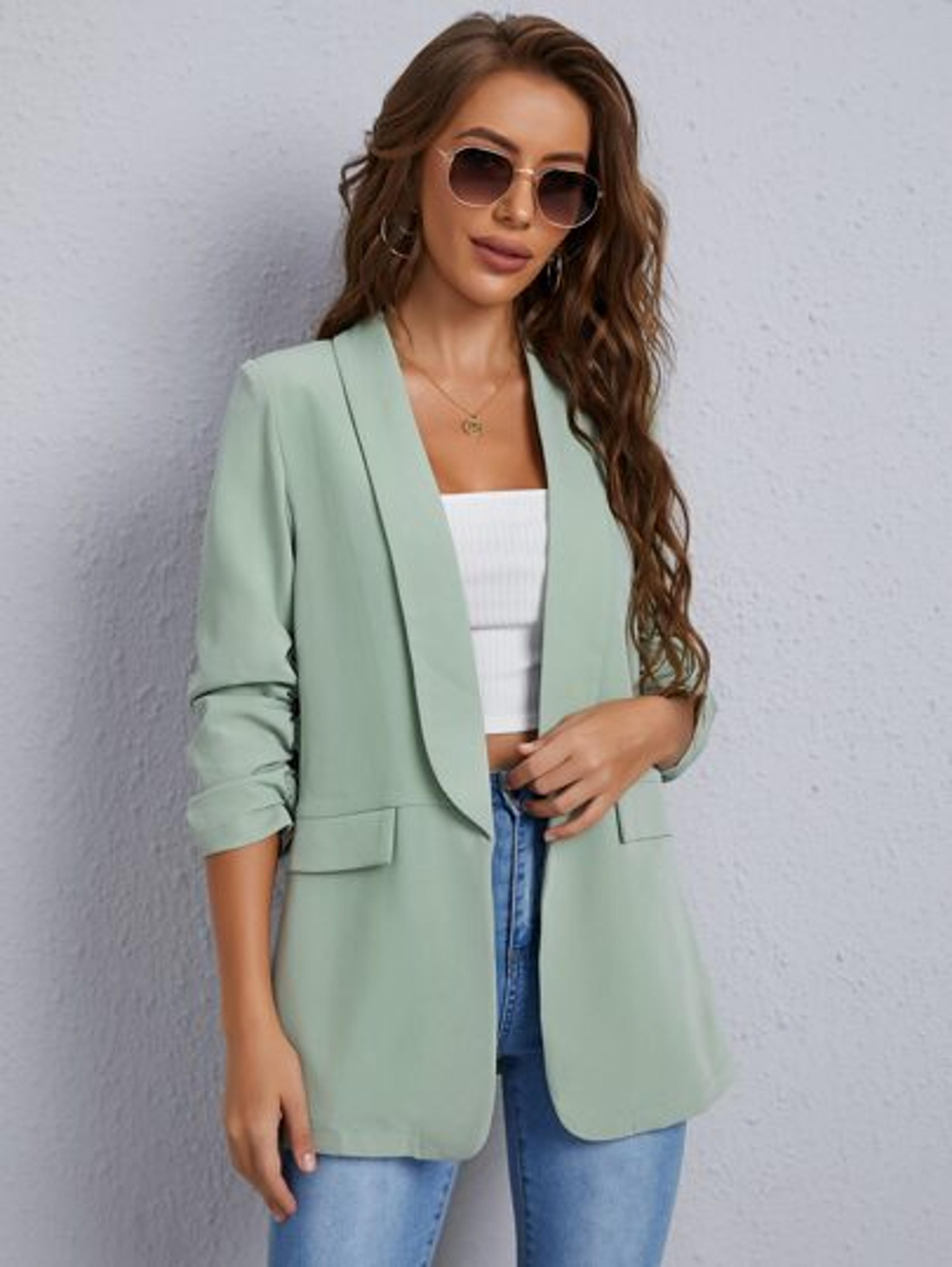 SHEIN Shawl Collar Gathered Sleeve Flap Detail Blazer | SHEIN USA