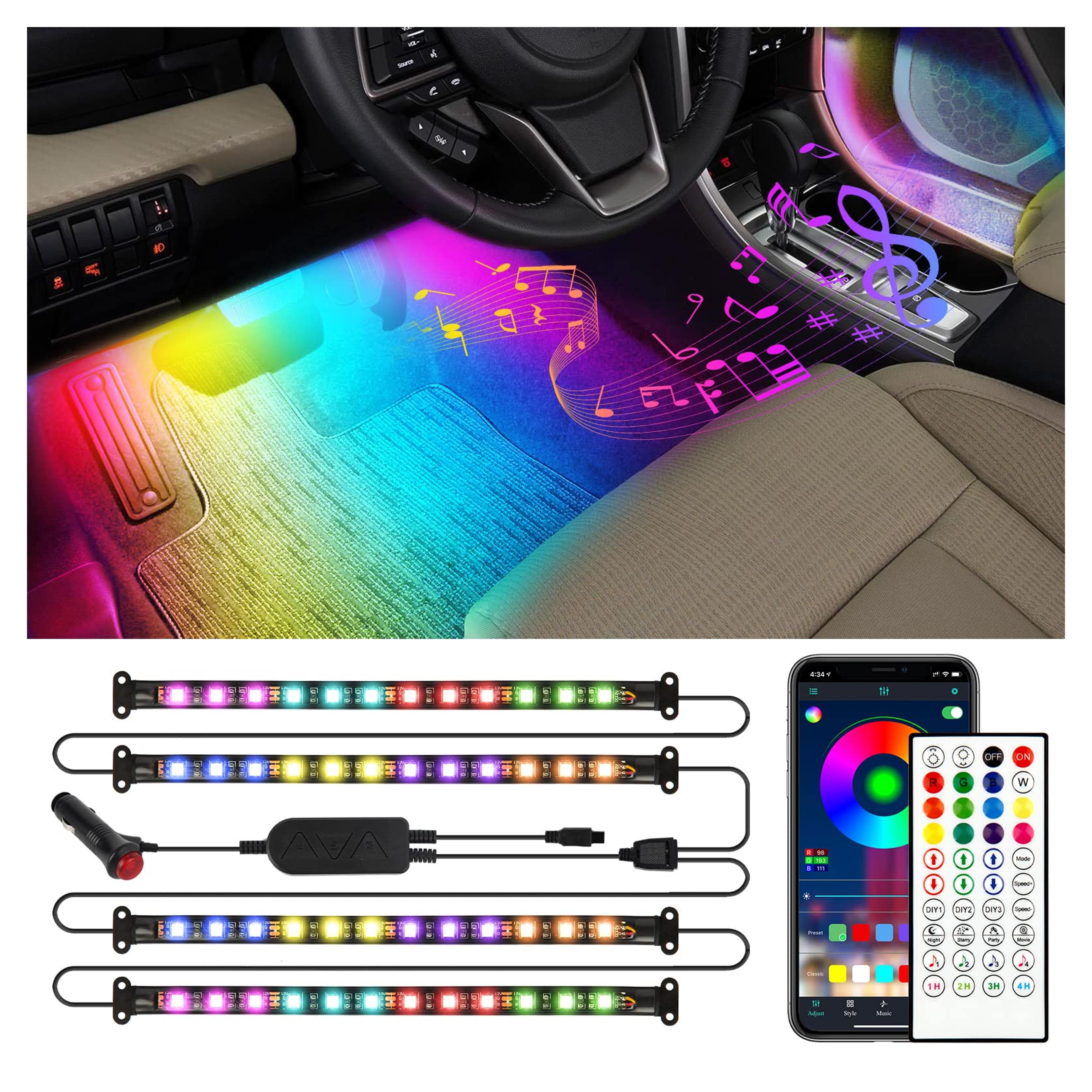 CT Capetronix RGBIC Car Lights, DreamColor Lighting Chasing, Rainbow-Liked, Dynamic Water Flow Car LED Lights, Smart App Controlled, Music Sync LED Strips for Car.