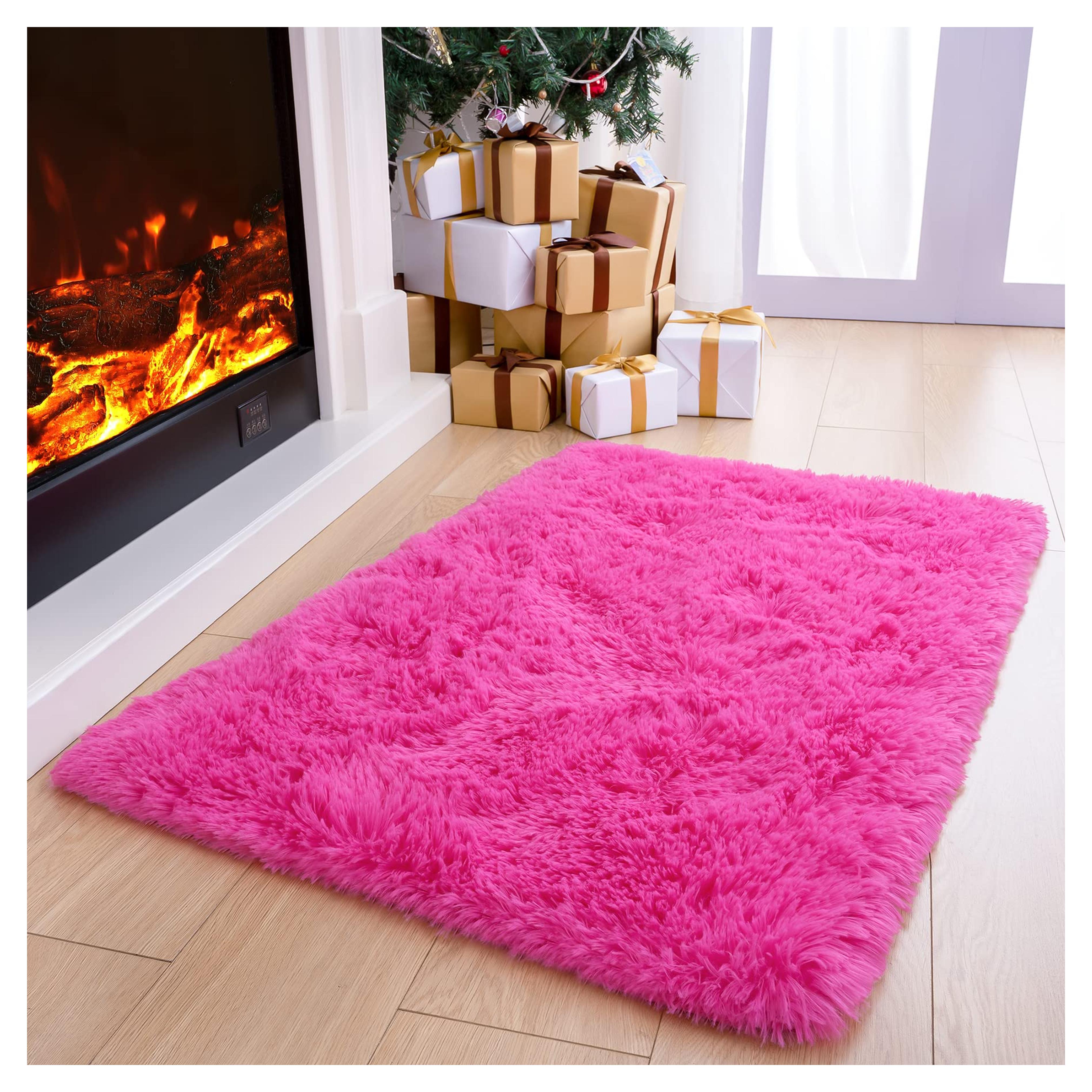 Noahas Fluffy Bedroom Rug Plush Fuzzy Rugs for Kids Room Living Room, Soft Shaggy Nursery Rug Furry Floor Carpet Modern Indoor Bedroom Decor Cute Boys Girls Room Rug, 2x3 Feet, Hot Pink