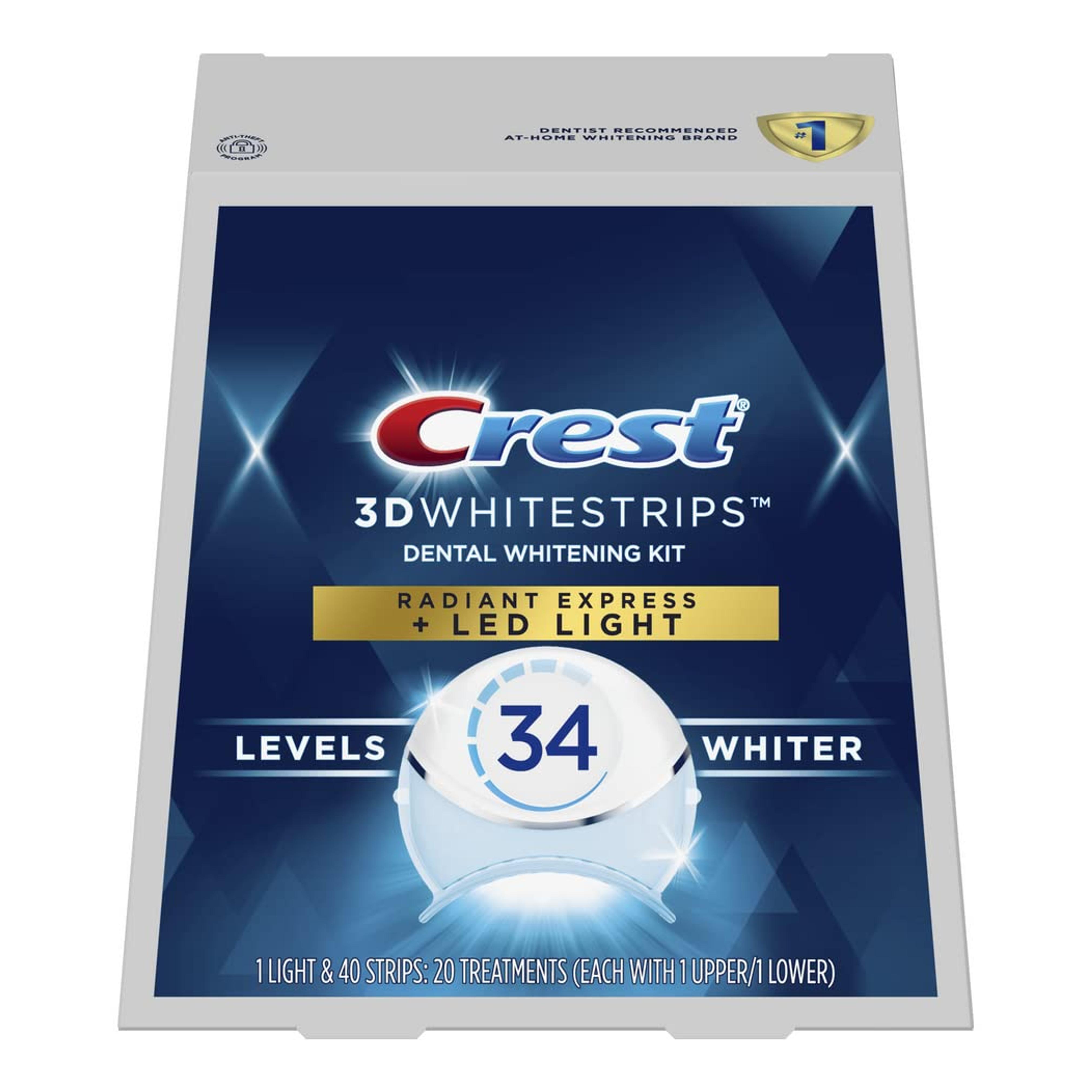 Crest 3D Whitestrips, Radiant Express with LED Accelerator Light, Teeth Whitening Strip Kit, 40 Strips (20 Count Pack)