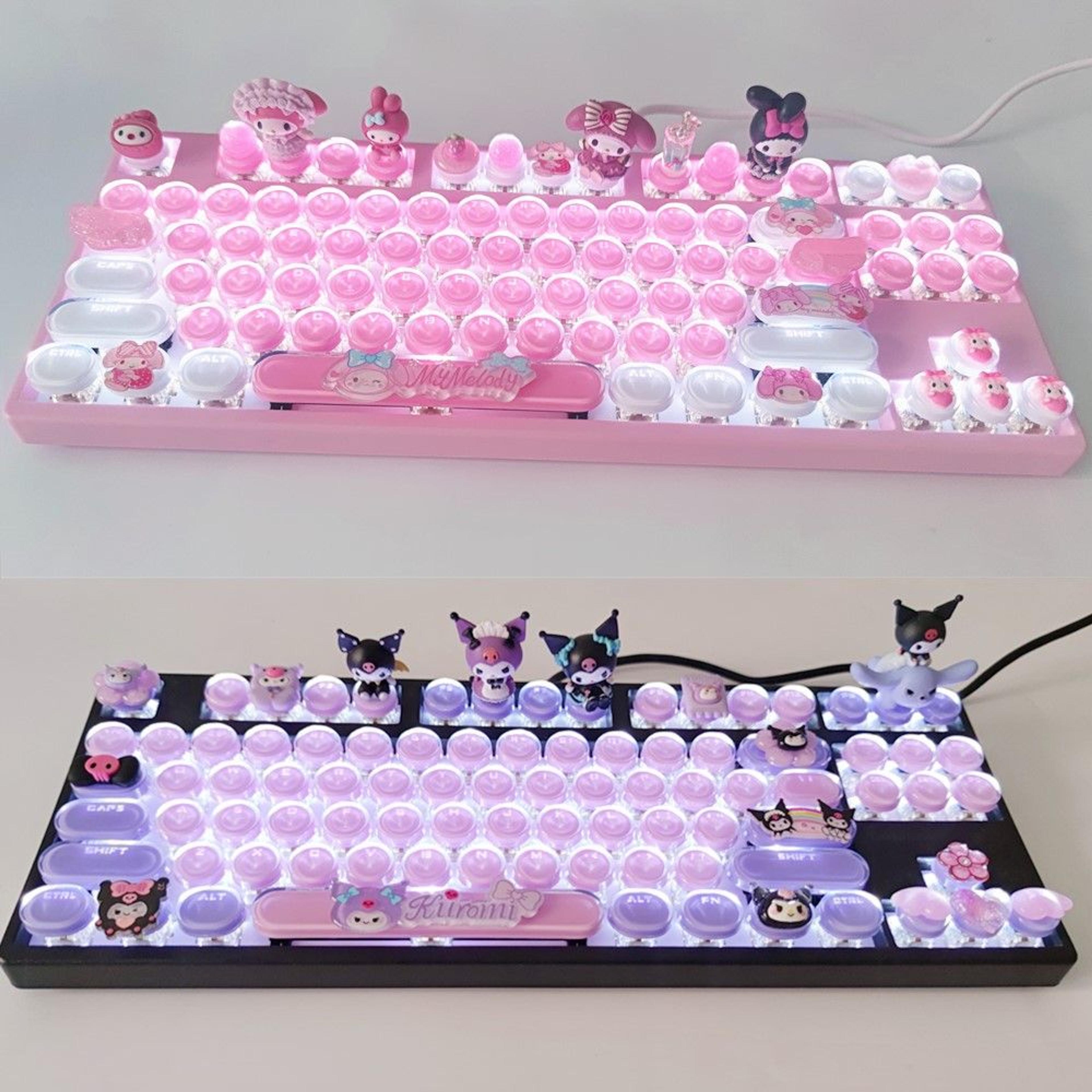 Handmade Cute Sanrio My Melody Kuromi Cinnamoroll Keycaps Pink Blue Purple E Girl Gamer Gaming Mechanical Backlit Keyboard Typewriter