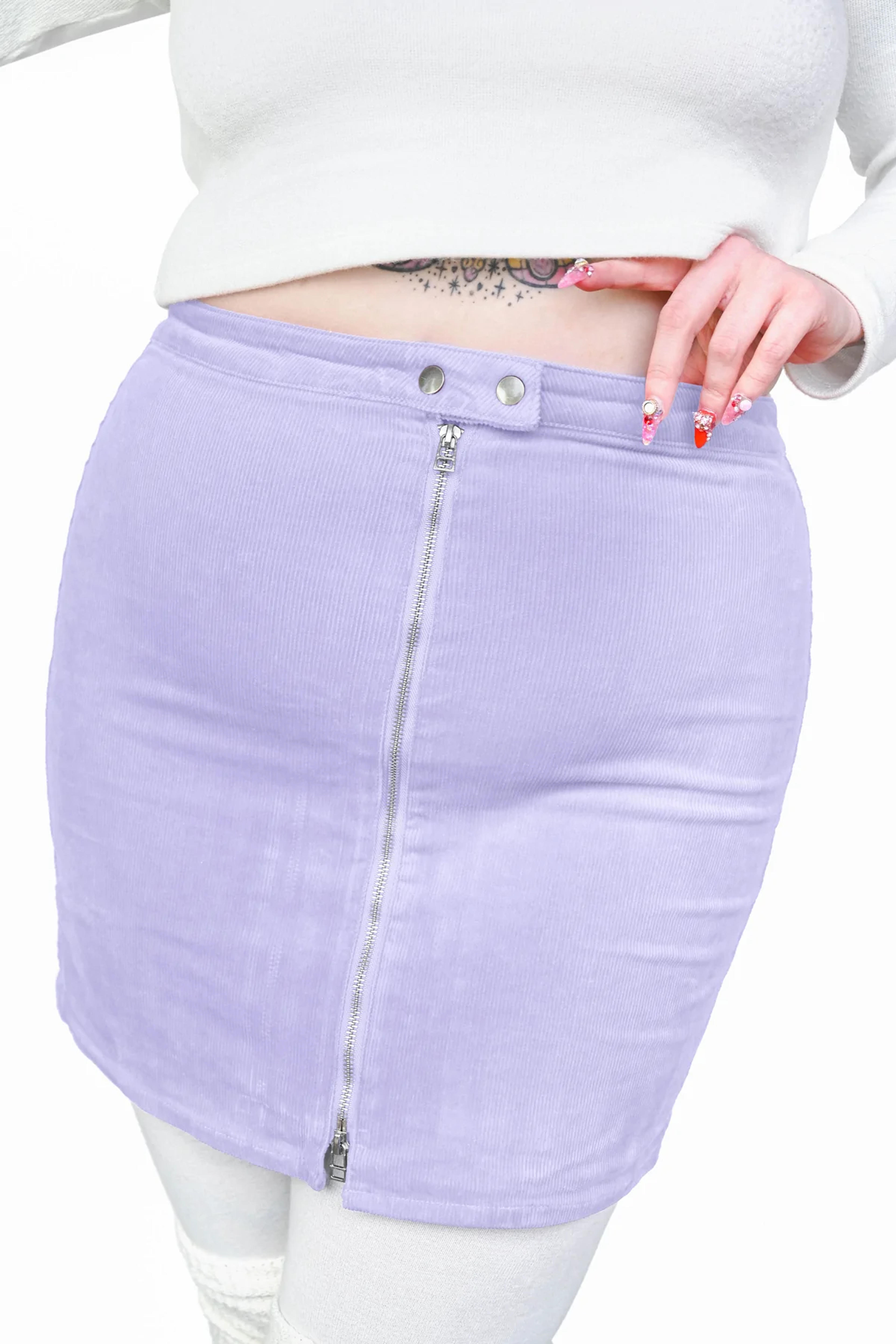 Zip Up Corduroy Skirt - Lavender