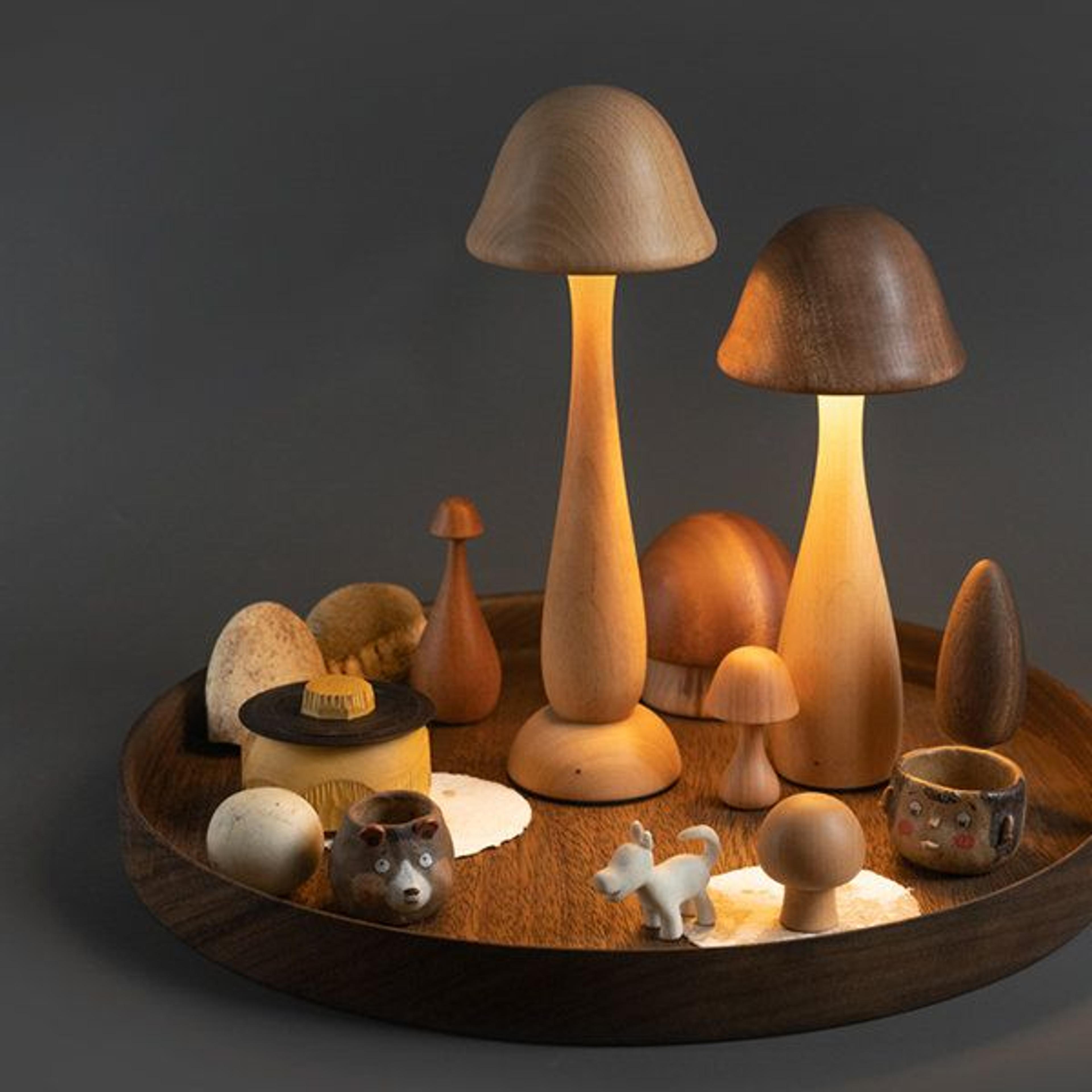 Mushroom Table Lamp - Beechwood - Sapele - 8 Patterns