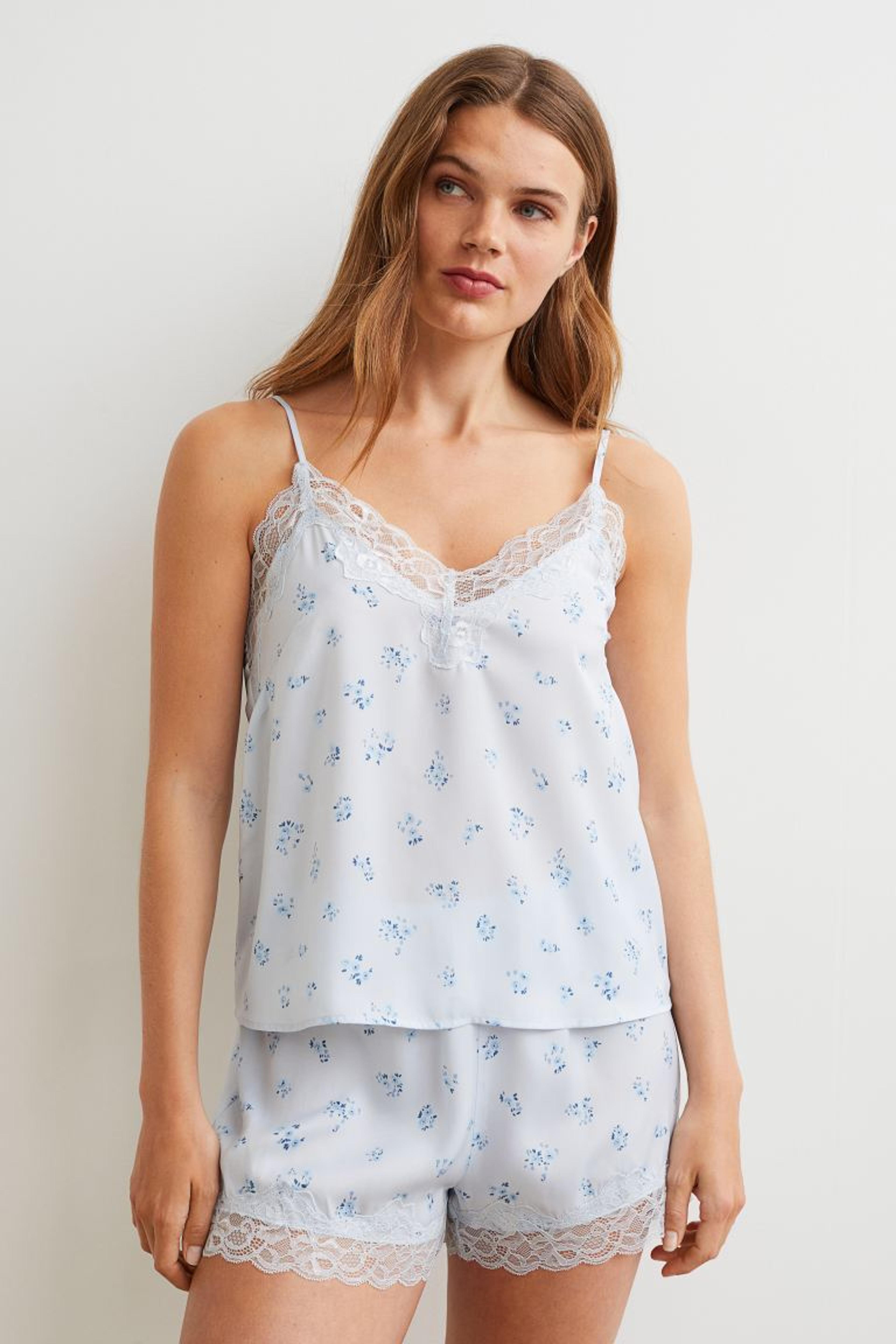 Pajama Camisole and Shorts - Light blue/small flowers - Ladies | H&M US