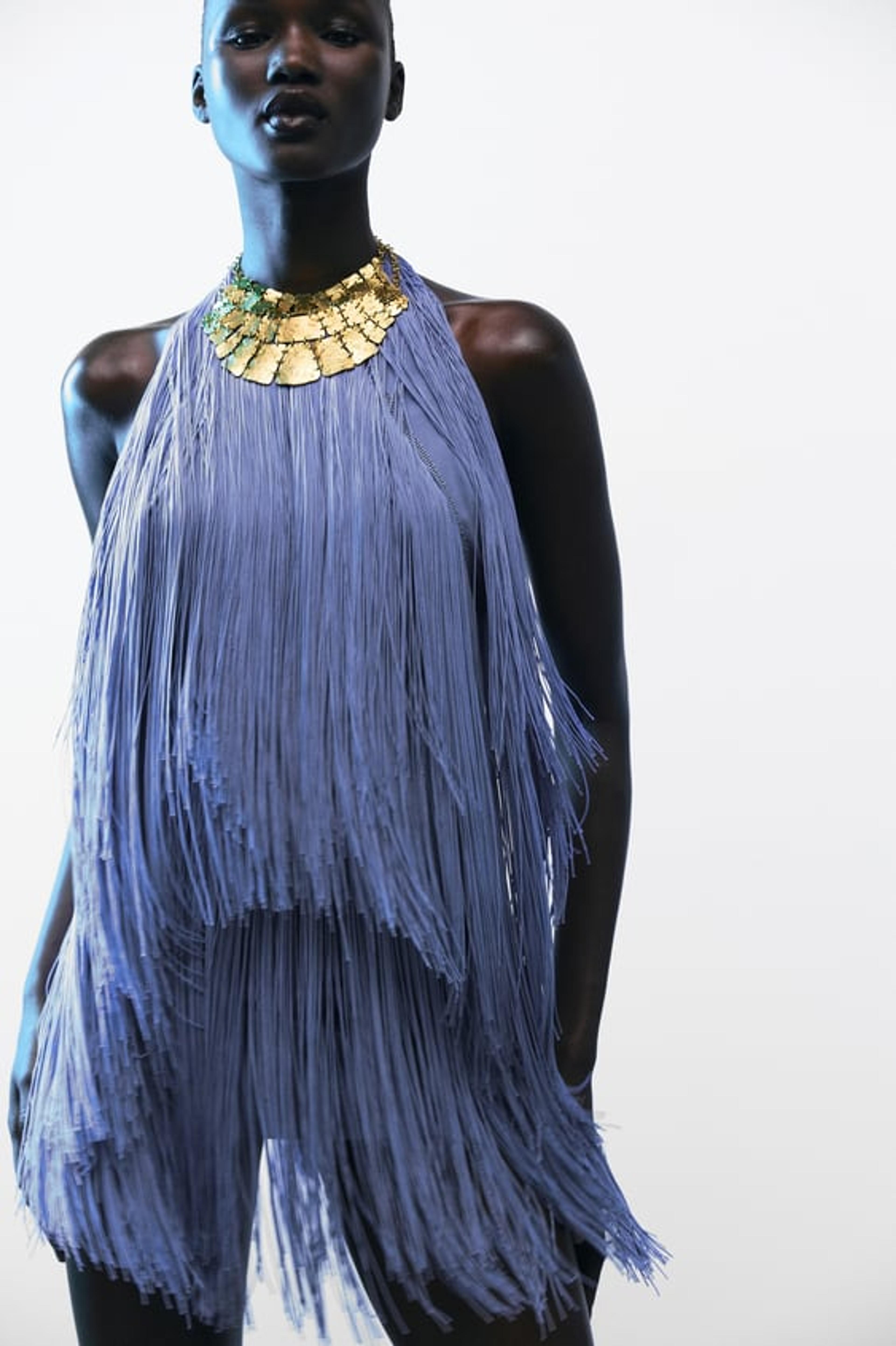 SHORT FRINGED DRESS - Blue | ZARA United States