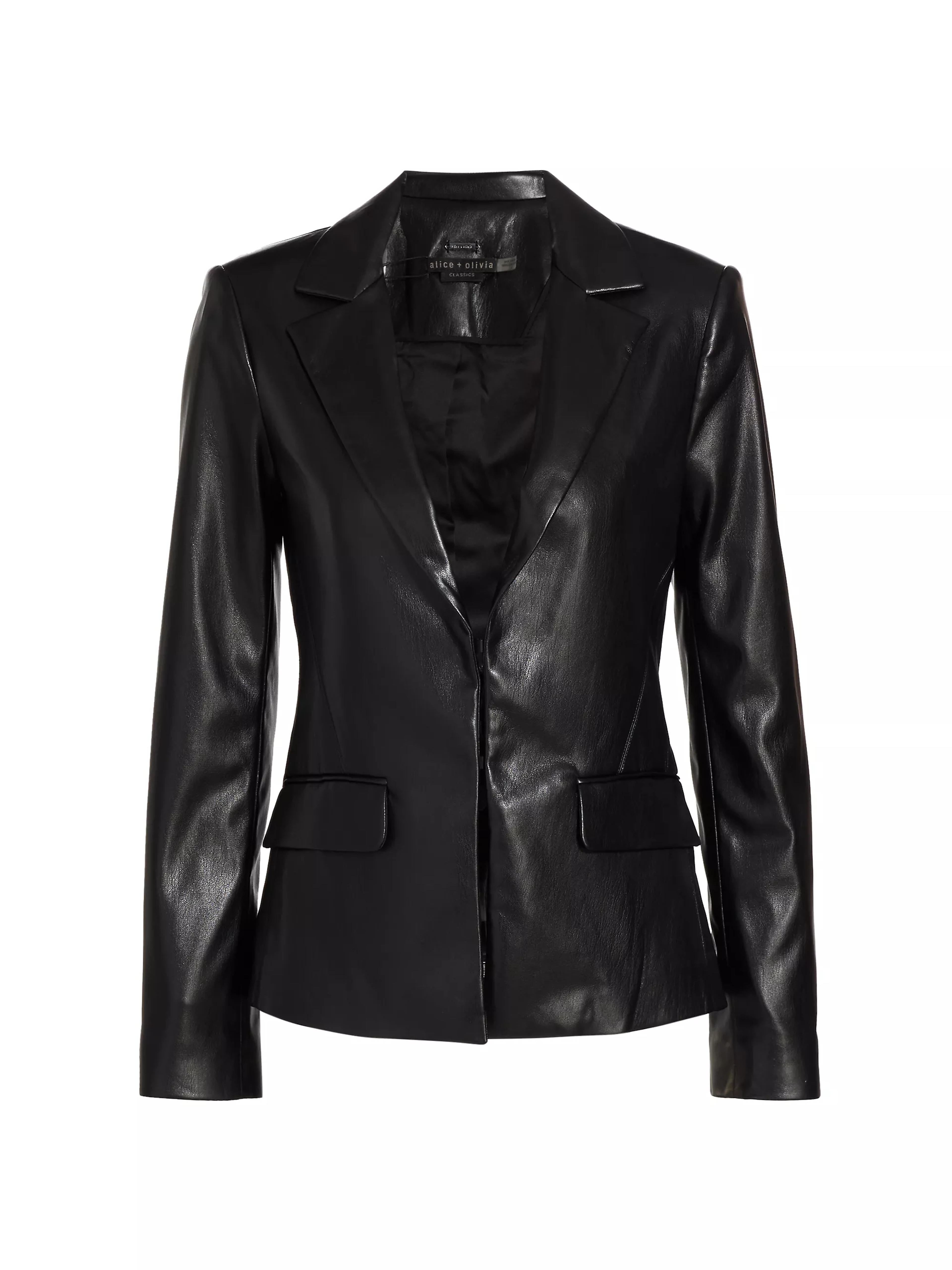 Shop Alice + Olivia Mya Flap-Pocket Vegan Leather Blazer | Saks Fifth Avenue